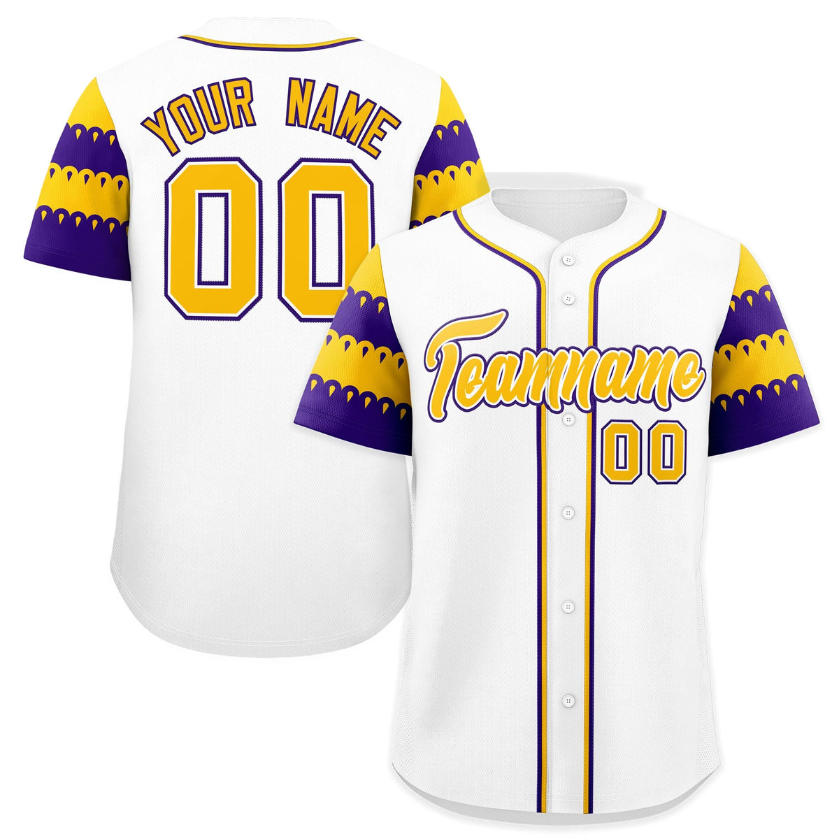 Custom White Gold Purple Sleeve Flag Lace Baseball Jersey | Sublimation Printed &amp; Embroidery,Add Name and Numbern,Perfect for Teams | KXKSHOP