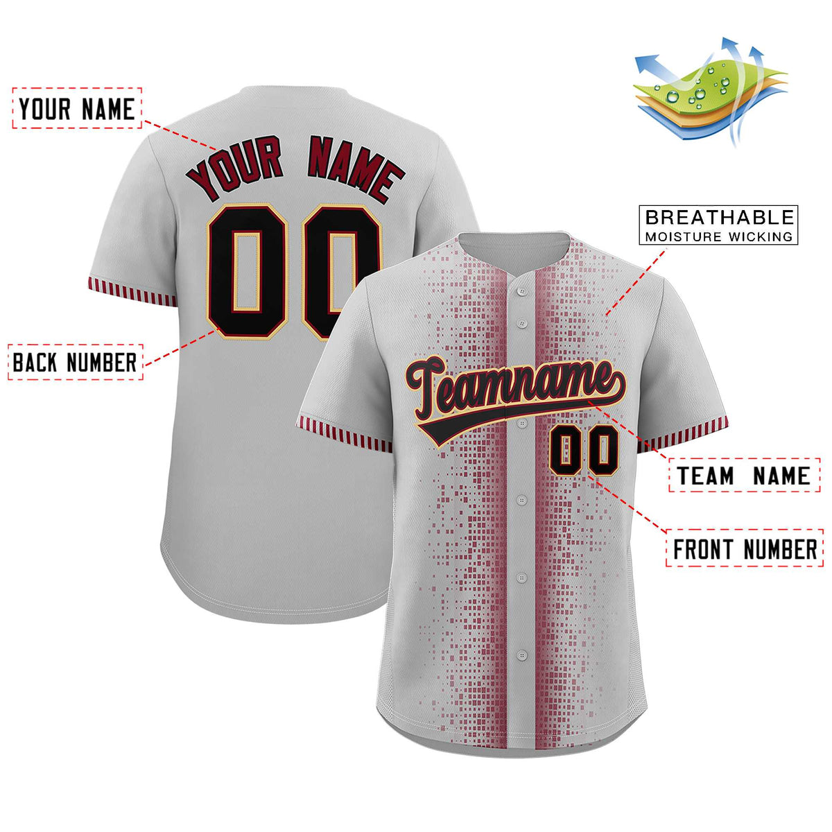 Custom Gray Crimson Personalized Phonetic Rhythm Authentic Baseball Jersey
