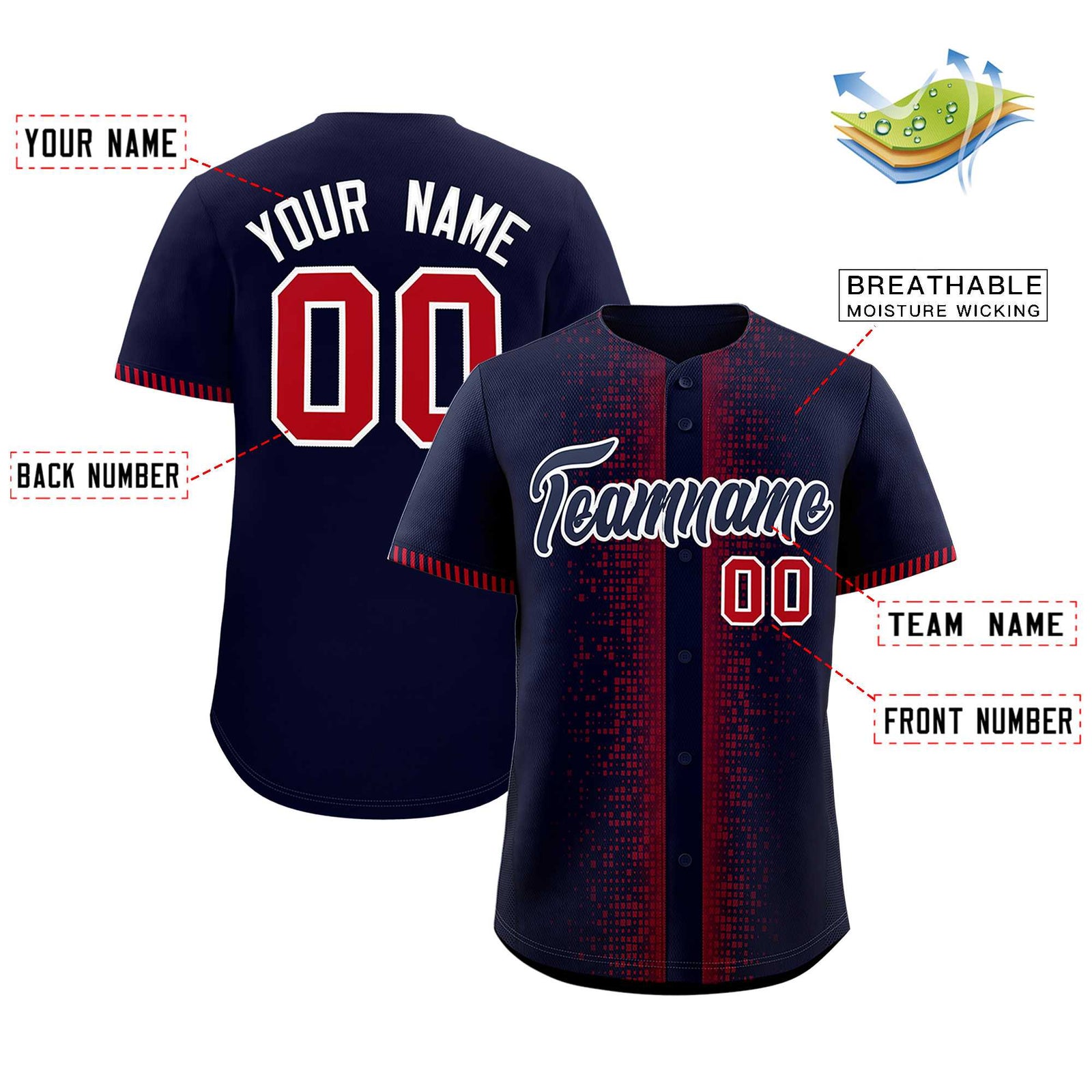 Custom Navy Red Personalized Phonetic Rhythm Authentic Baseball Jersey