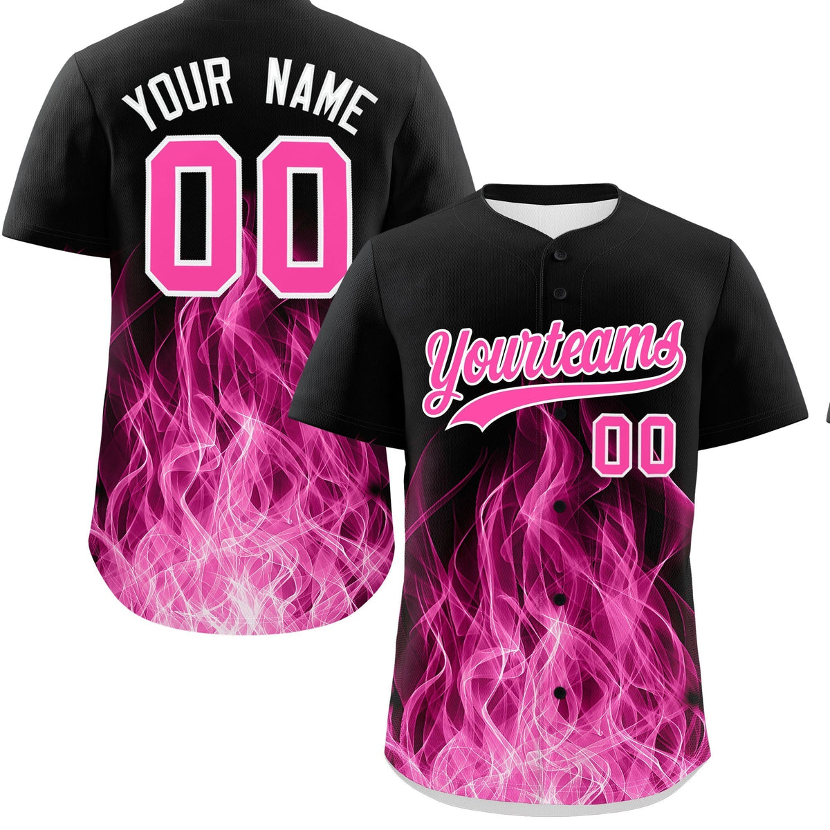Custom Black Pink White Flame Graffiti Pattern Personalization Baseball Jersey| KXKSHOP