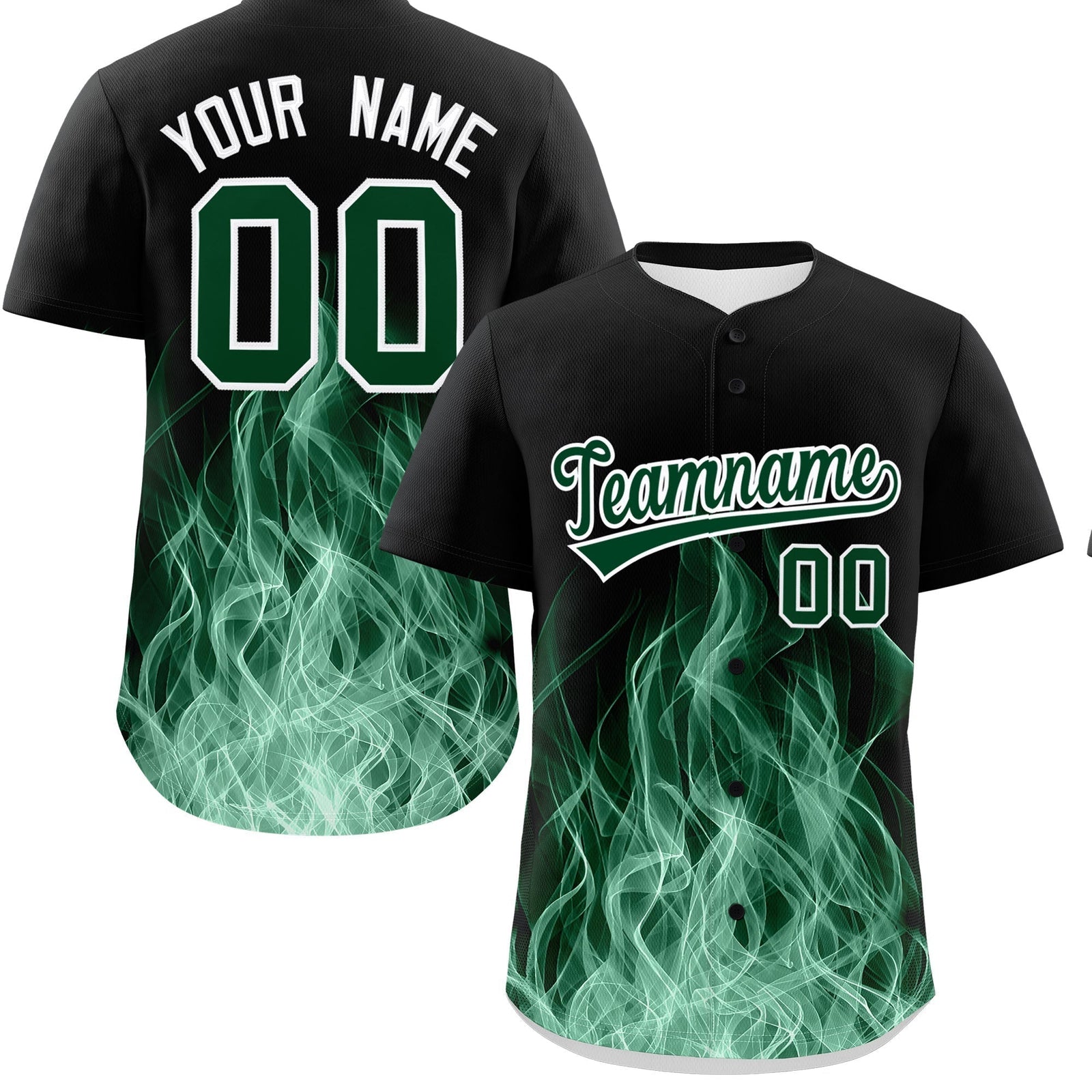 Custom Black Green White Flame Graffiti Pattern Personalization Baseball Jersey| KXKSHOP
