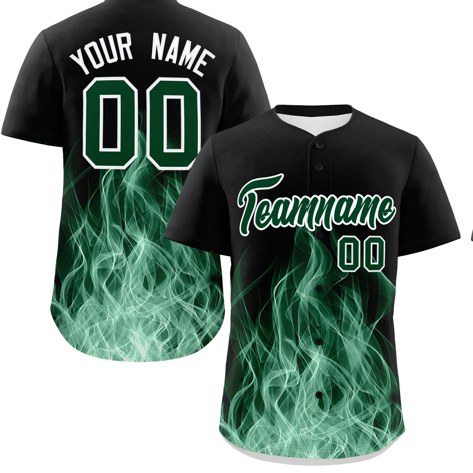 Custom Black Green White Flame Graffiti Pattern Personalization Baseball Jersey| KXKSHOP
