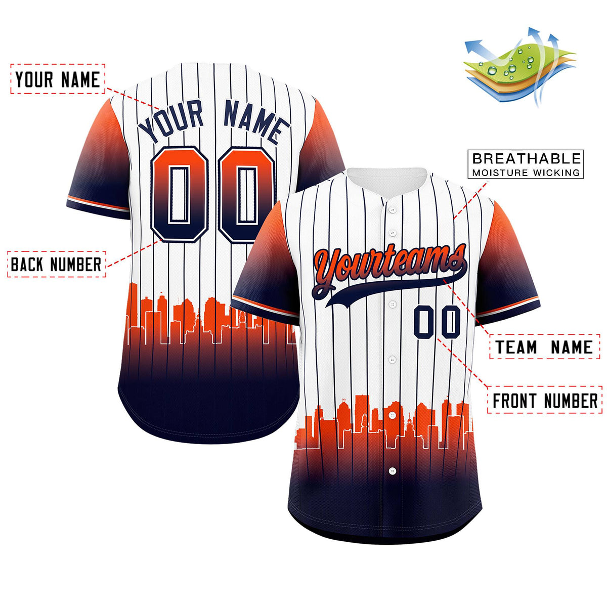 Custom White Detroit City Silhouette Authentic Baseball Jersey