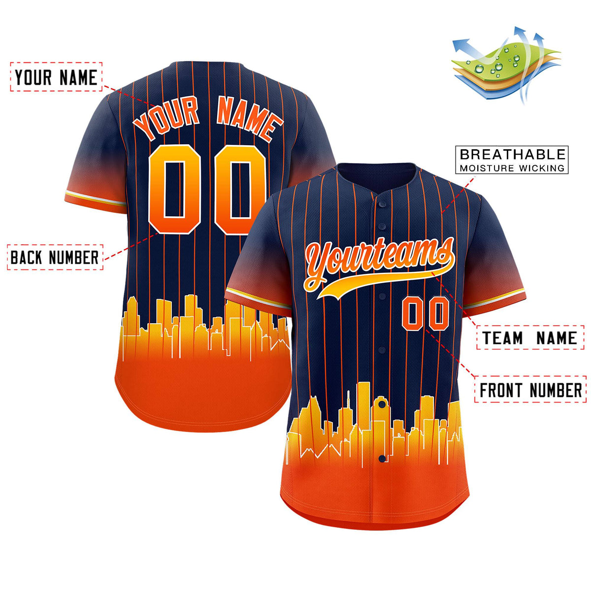 Custom Navy Houston City Silhouette Authentic Baseball Jersey