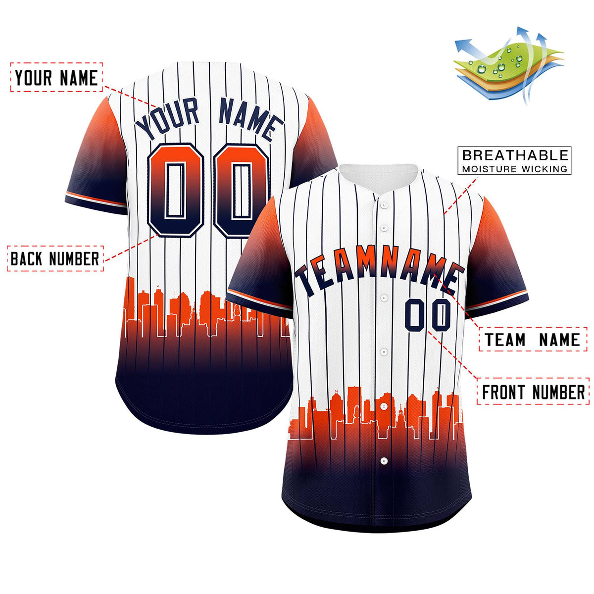 Custom White Detroit City Silhouette Authentic Baseball Jersey