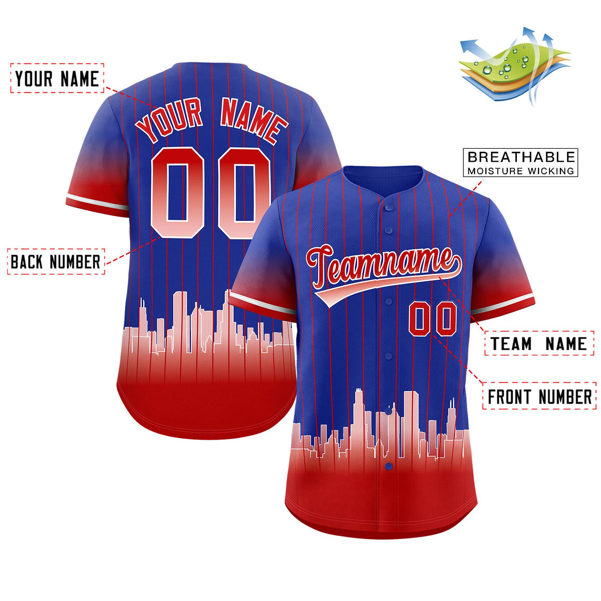 Custom Royal Chicago City Silhouette Authentic Baseball Jersey