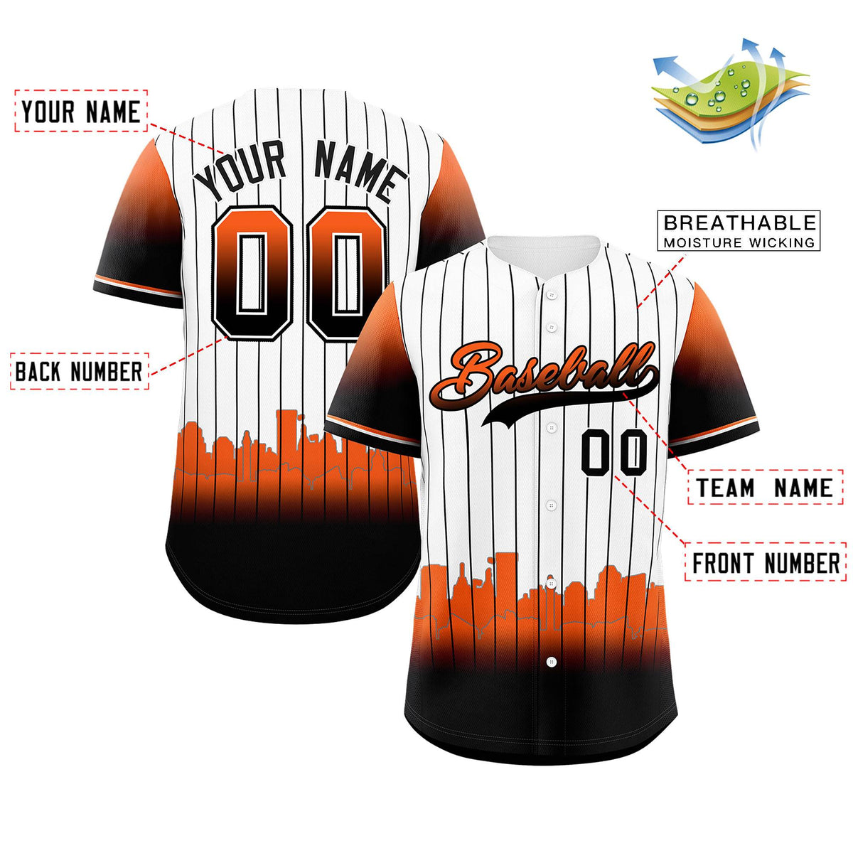 Custom White Baltimore City Silhouette Authentic Baseball Jersey