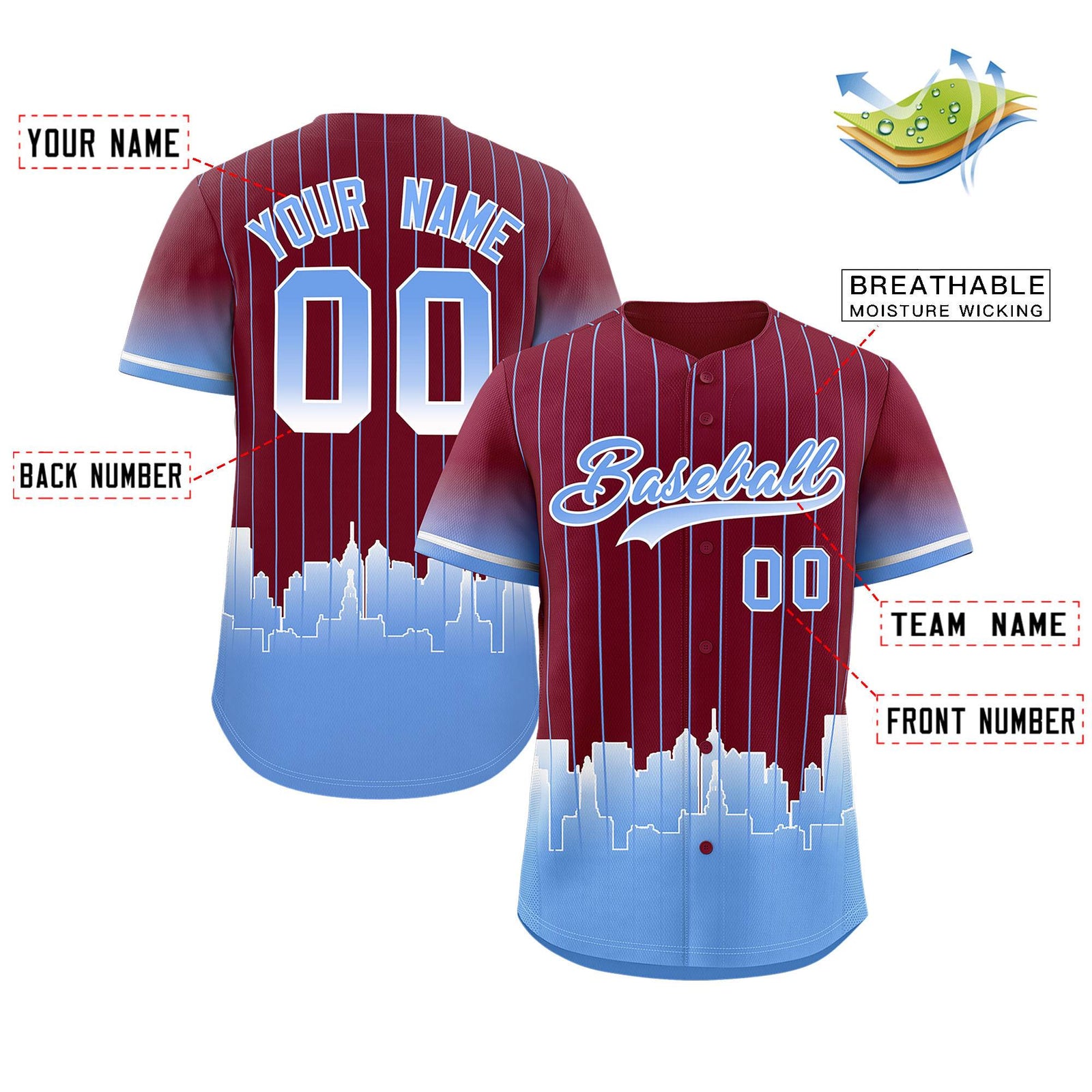 Custom Crimson Philadelphia City Silhouette Authentic Baseball Jersey