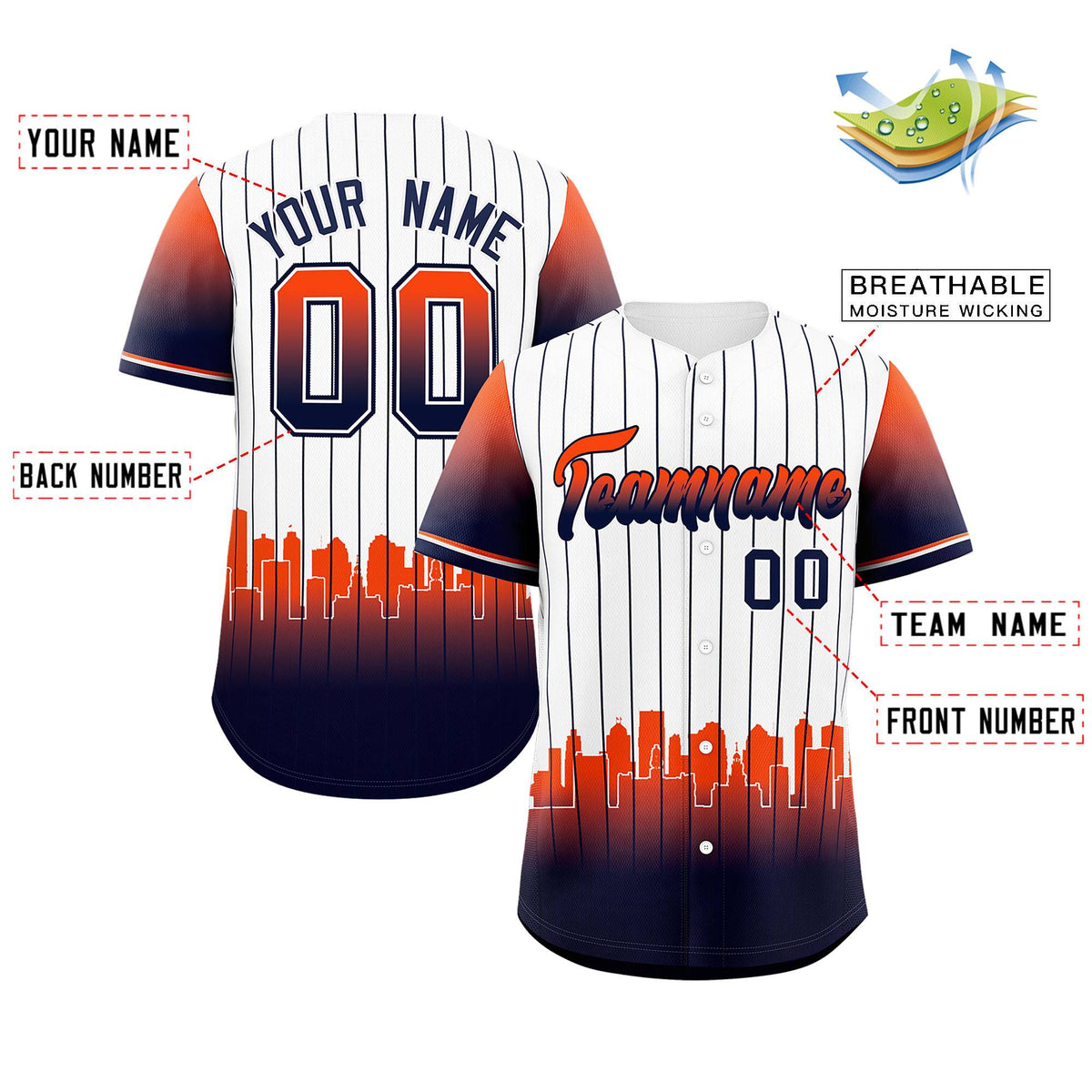 Custom White Detroit City Silhouette Authentic Baseball Jersey
