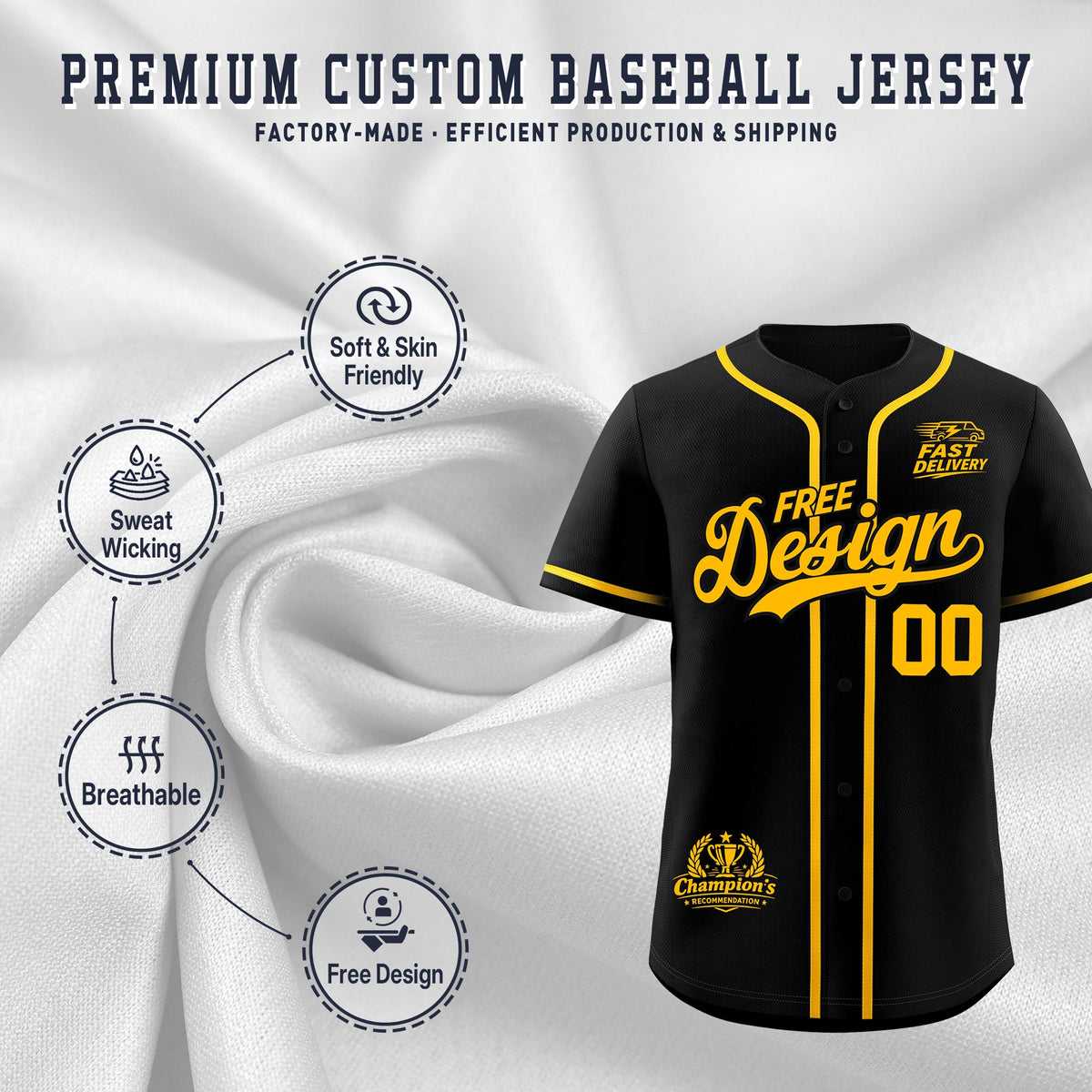 Custom Black Yellow Classic Style Stitched Sports Uniform Personalized For Teams Baseball Jersey| KXKSHOP