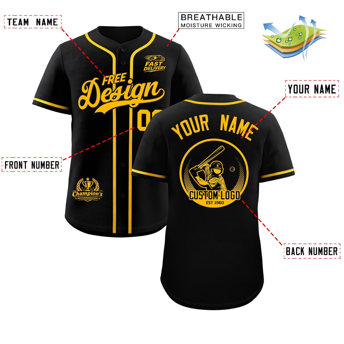 Custom Black Yellow Classic Style Stitched Sports Uniform Personalized For Teams Baseball Jersey| KXKSHOP
