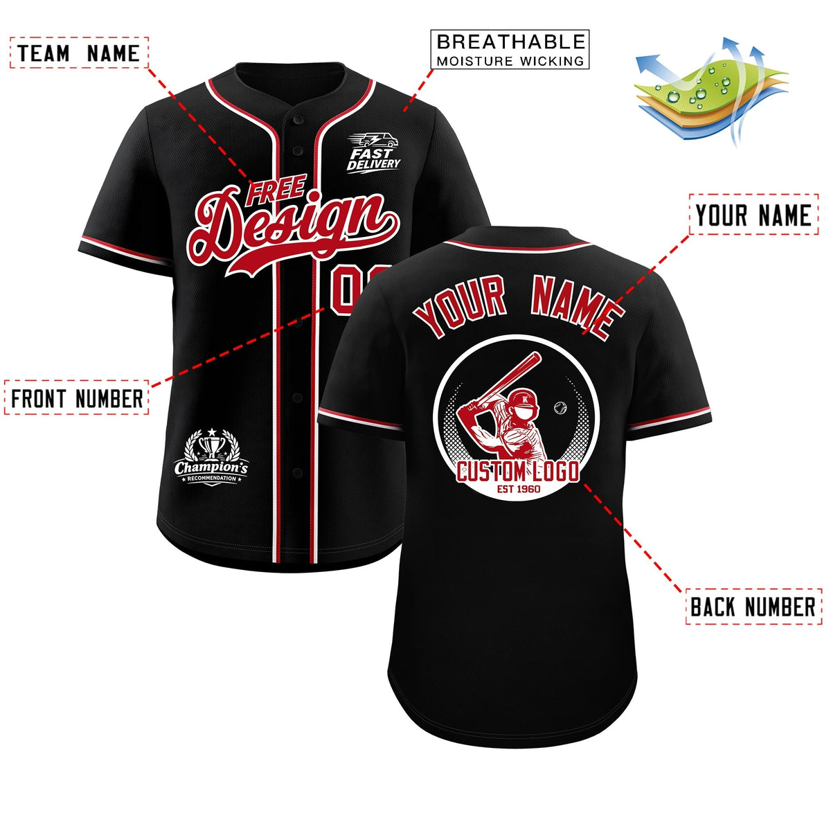 Custom Black Red Classic Style Stitched Sports Uniform Personalized For Teams Baseball Jersey| KXKSHOP