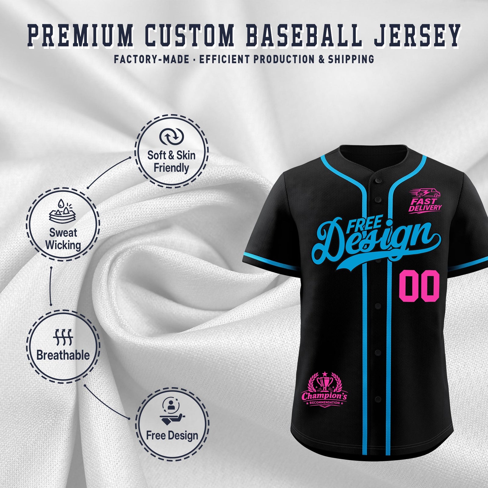 Custom Black Blue Classic Style Stitched Sports Uniform Personalized For Teams Baseball Jersey| KXKSHOP