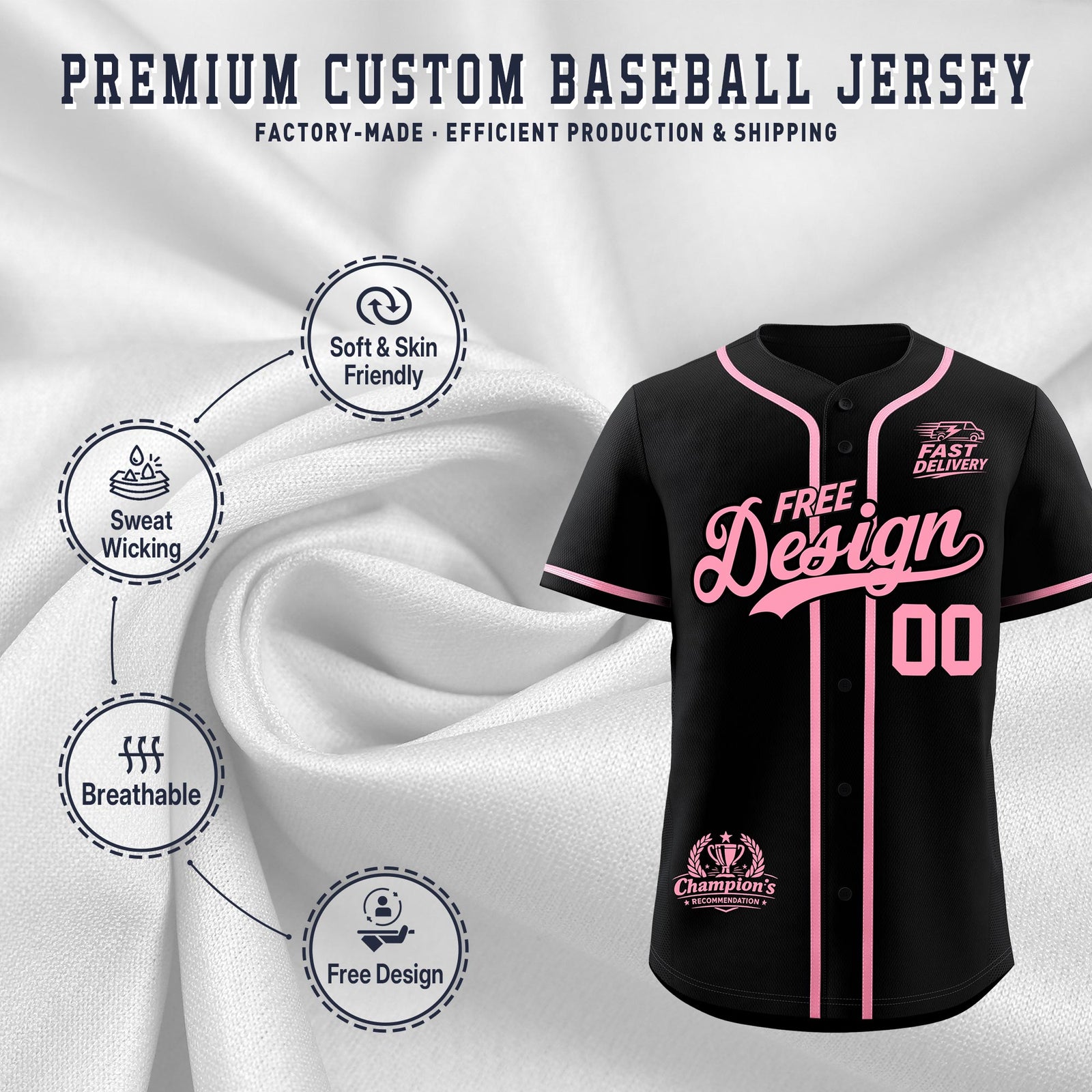 Custom Black Light Pink Classic Style Stitched Sports Uniform Personalized For Teams Baseball Jersey| KXKSHOP