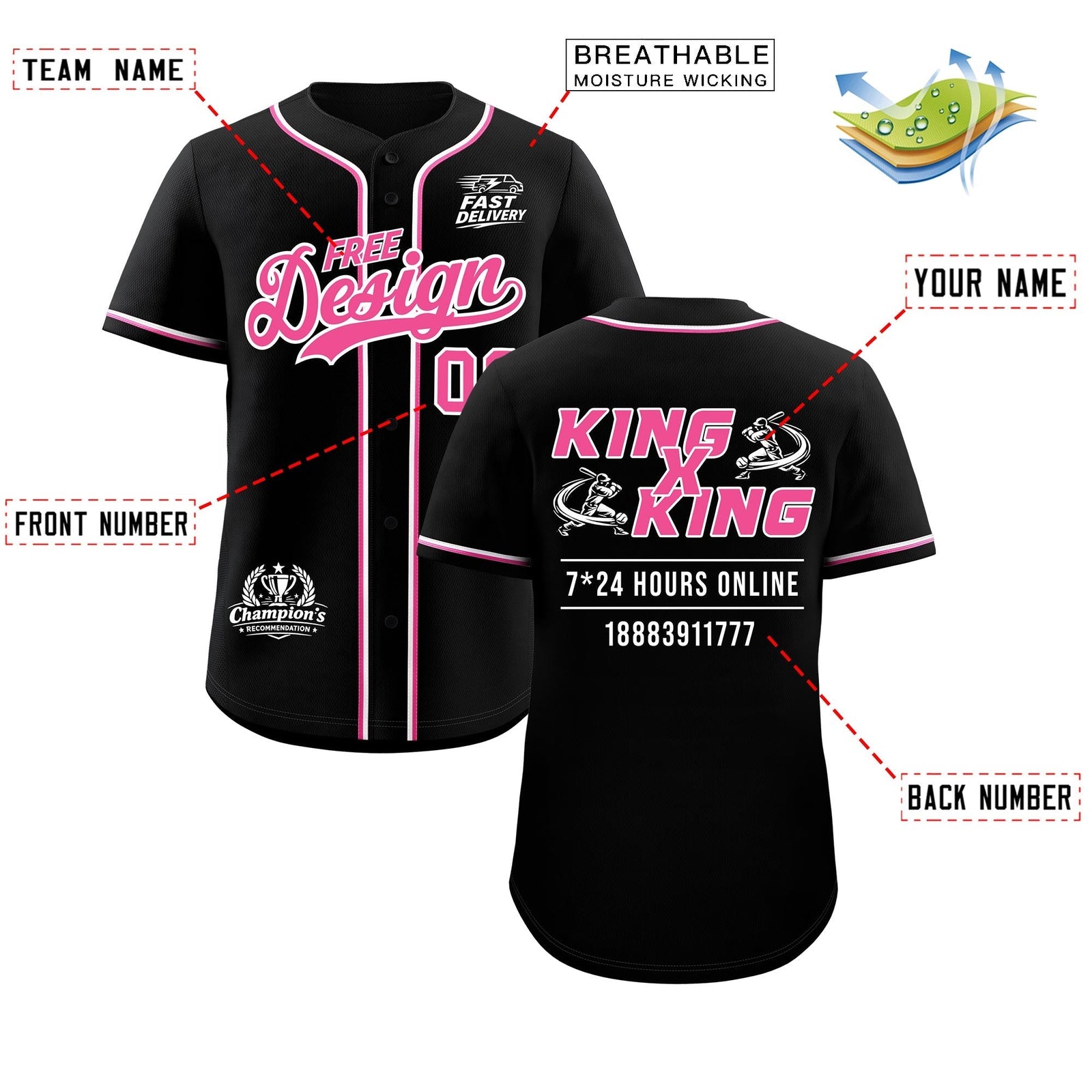 Custom Black Pink Classic Style Stitched Sports Uniform Personalized For Teams Baseball Jersey| KXKSHOP