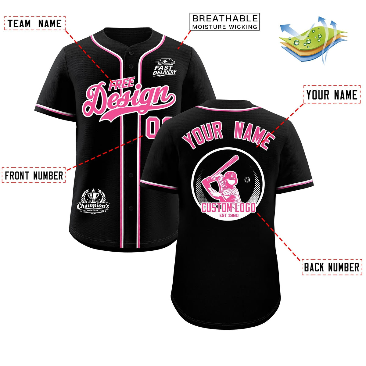 Custom Black Pink Classic Style Stitched Sports Uniform Personalized For Teams Baseball Jersey| KXKSHOP