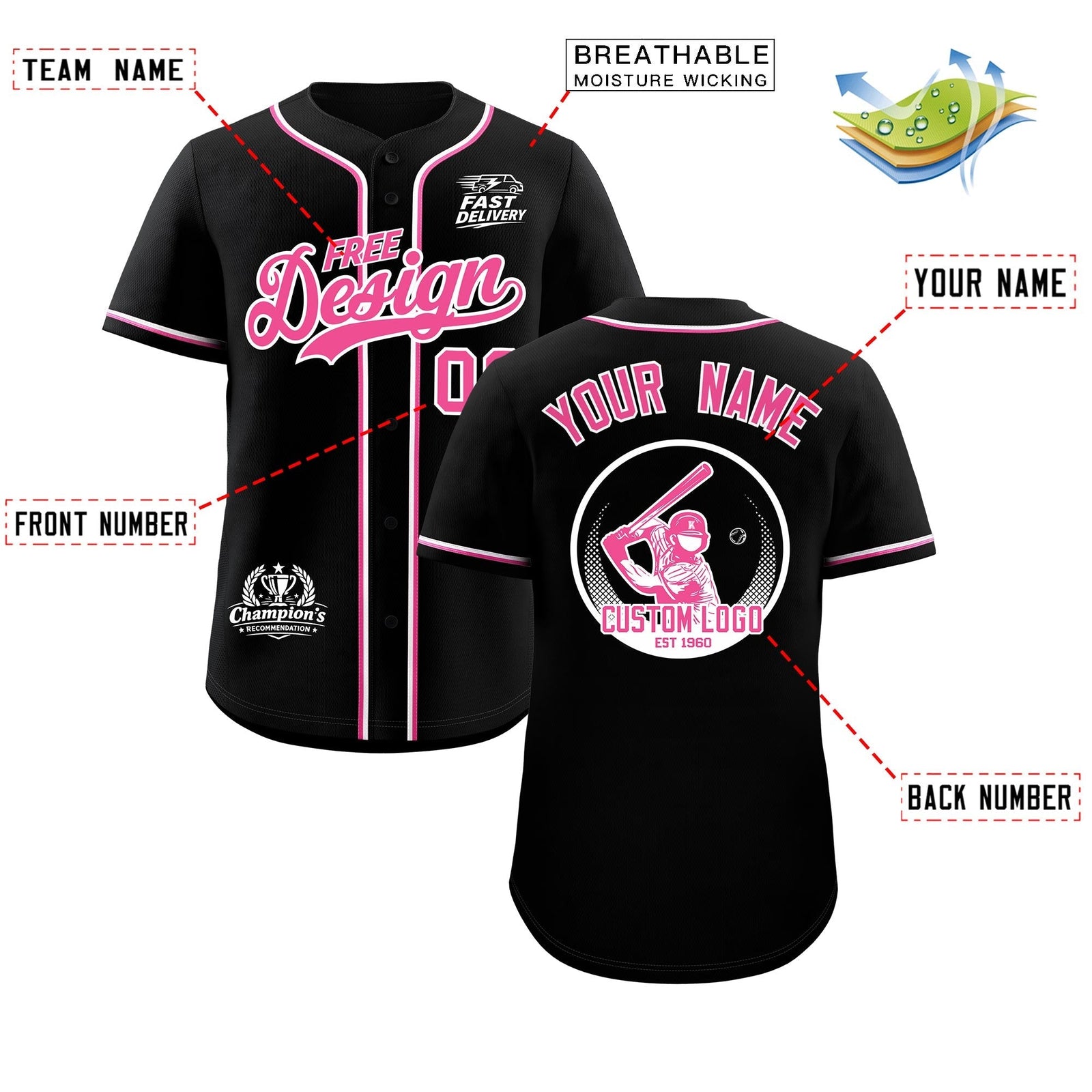 Custom Black Pink Classic Style Stitched Sports Uniform Personalized For Teams Baseball Jersey| KXKSHOP