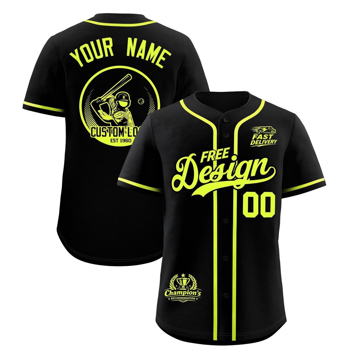 Custom Black Fluorescent Green Classic Style Stitched Sports Uniform Personalized For Teams Baseball Jersey| KXKSHOP