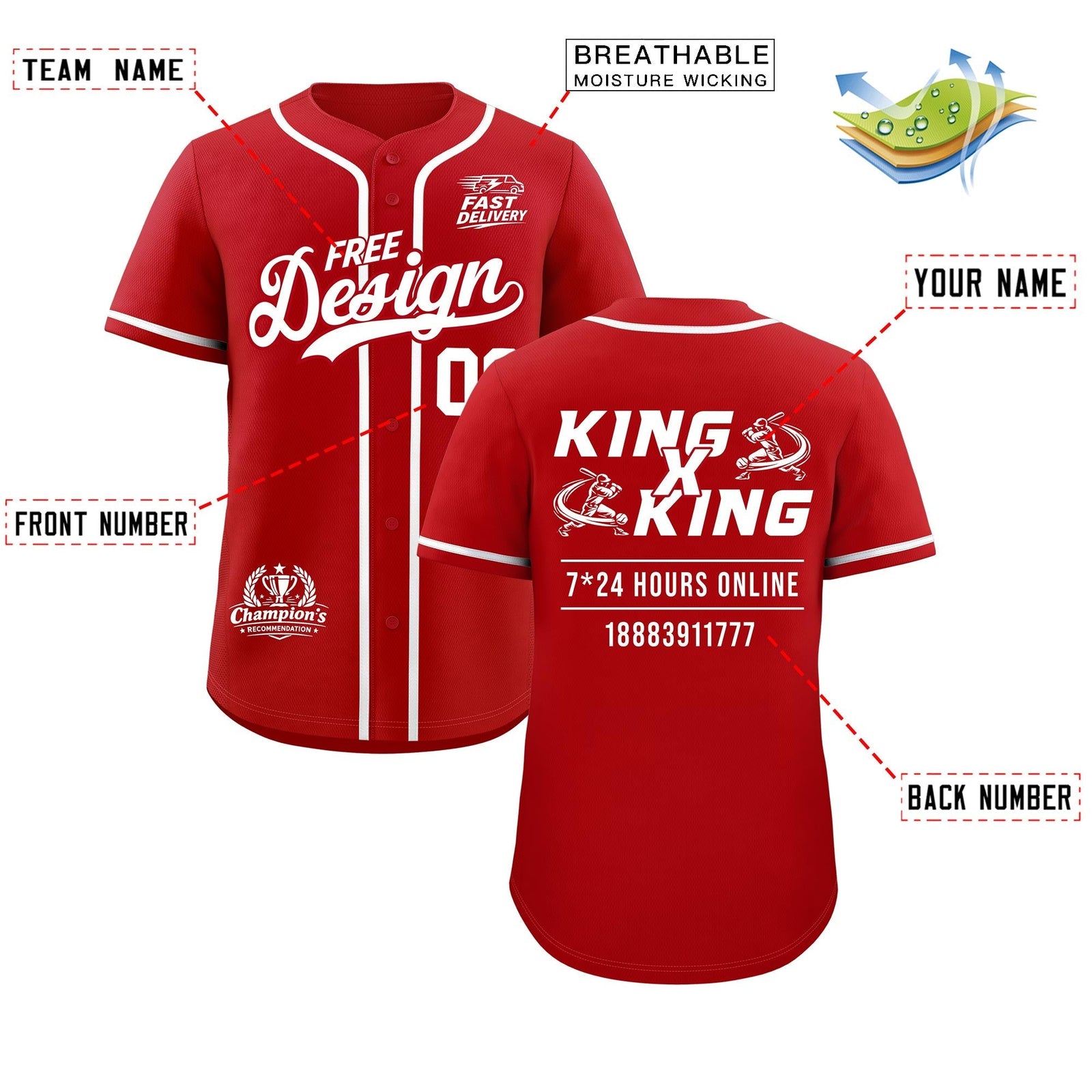 Custom Red White Classic Style Stitched Sports Uniform Personalized For Teams Baseball Jersey| KXKSHOP