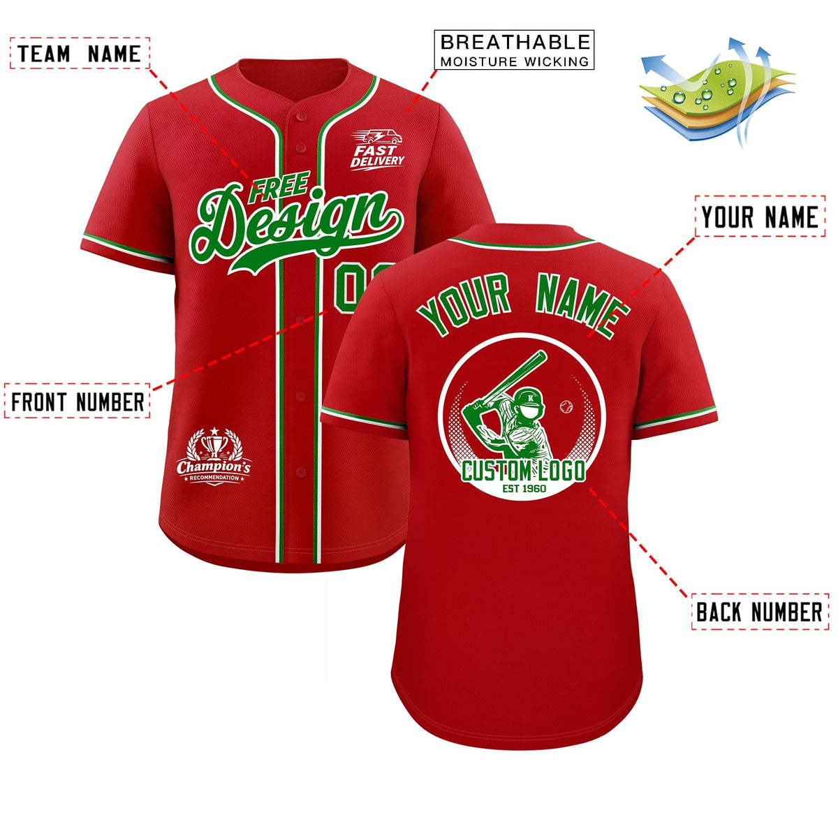 Custom Red Kelly Green Classic Style Stitched Sports Uniform Personalized For Teams Baseball Jersey| KXKSHOP
