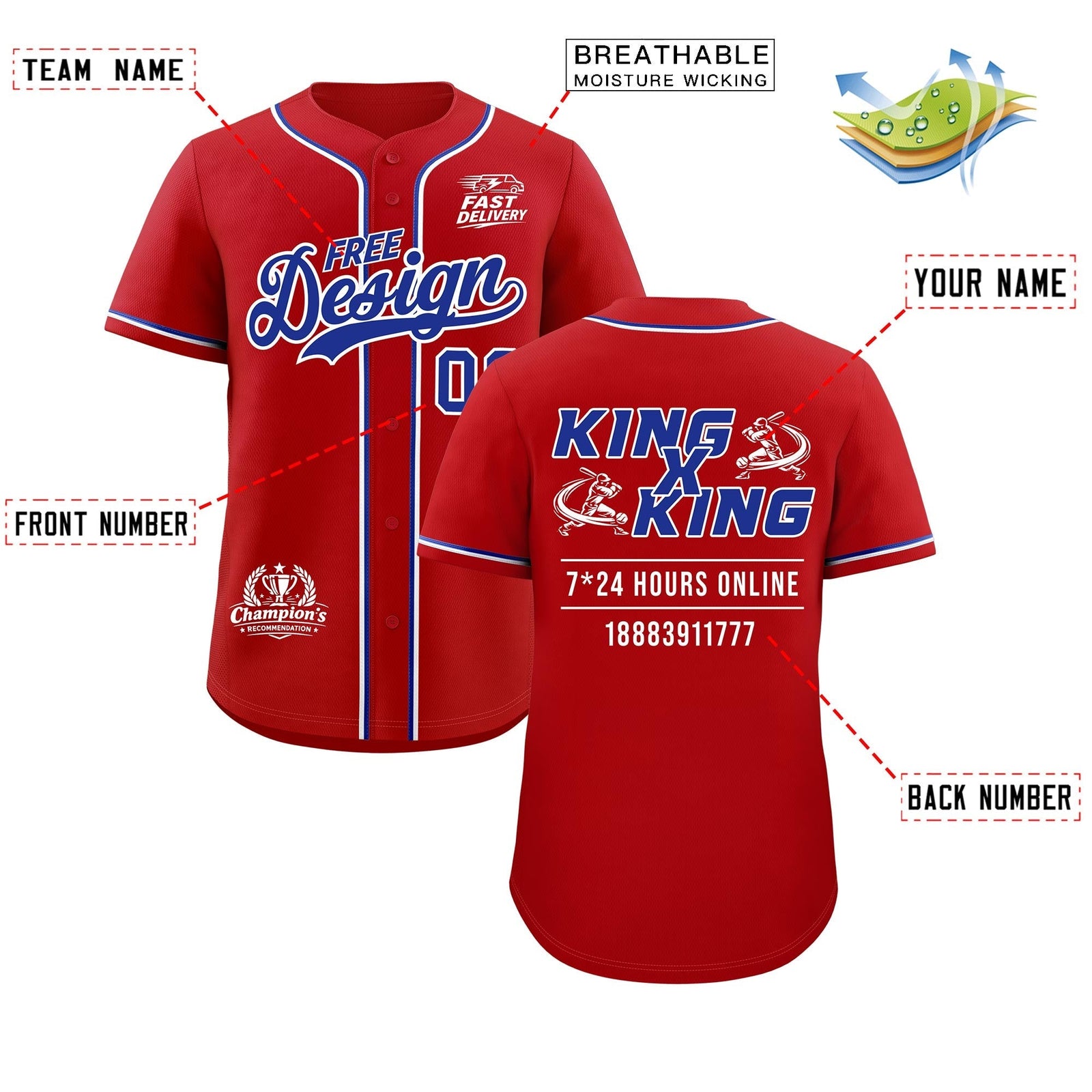 Custom Red Royal Classic Style Stitched Sports Uniform Personalized For Teams Baseball Jersey| KXKSHOP