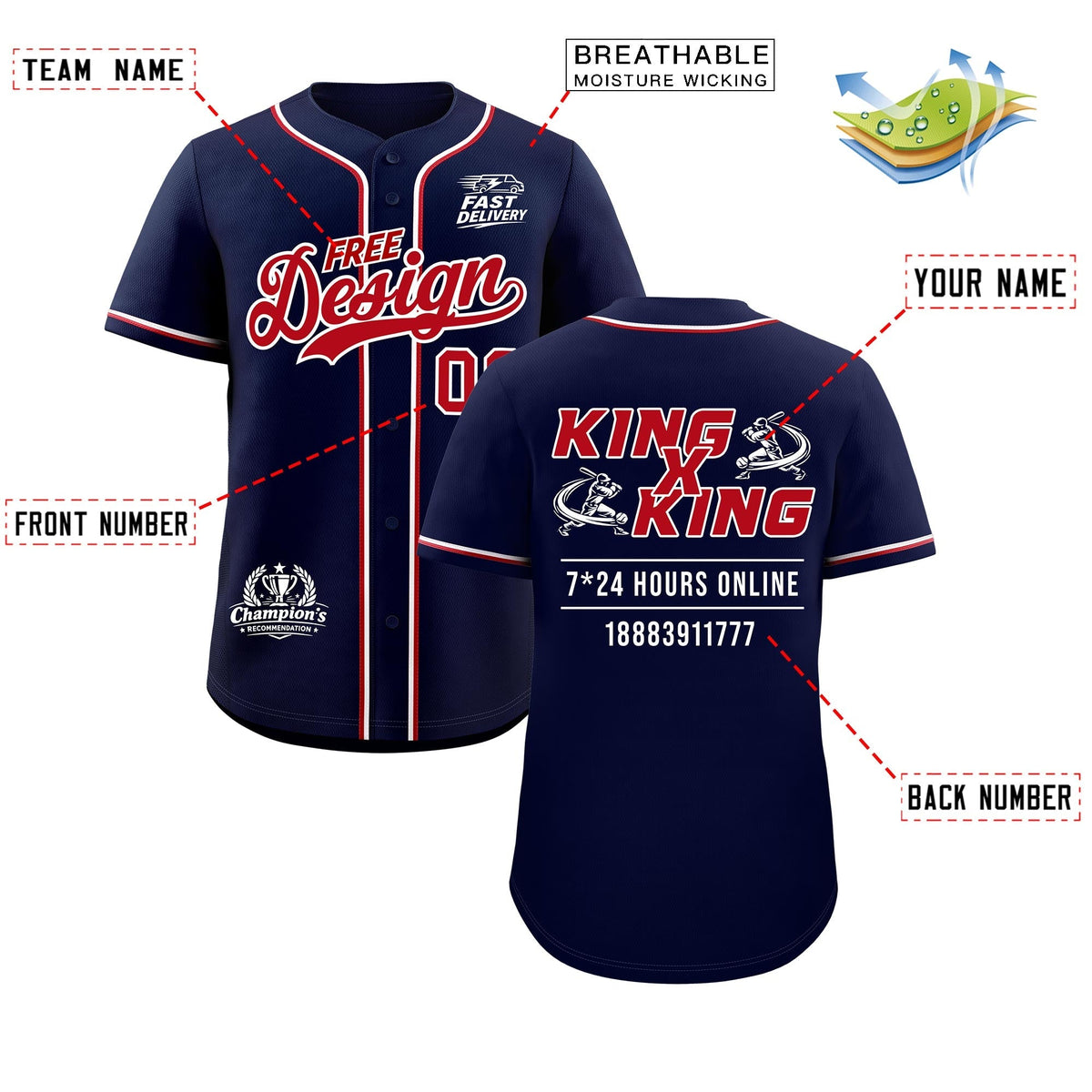Custom Navy Red Classic Style Stitched Sports Uniform Personalized For Teams Baseball Jersey| KXKSHOP