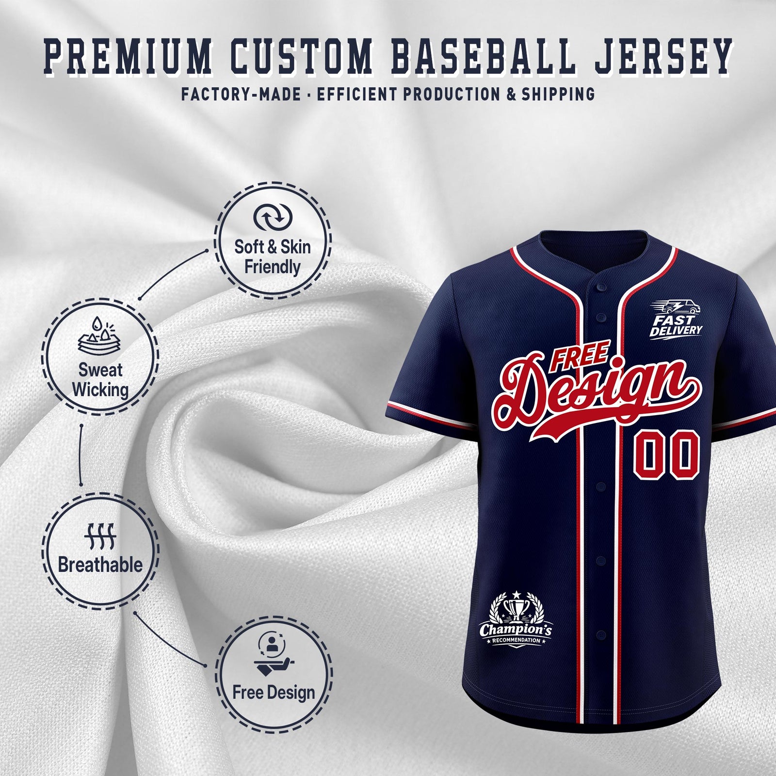 Custom Navy Red Classic Style Stitched Sports Uniform Personalized For Teams Baseball Jersey| KXKSHOP