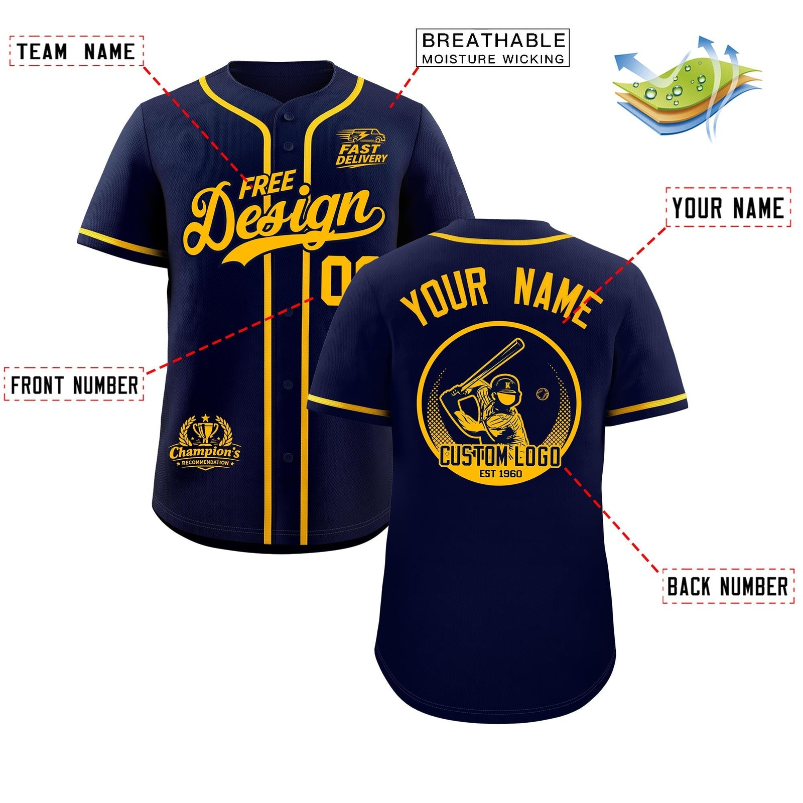 Custom Navy Yellow Classic Style Stitched Sports Uniform Personalized For Teams Baseball Jersey| KXKSHOP