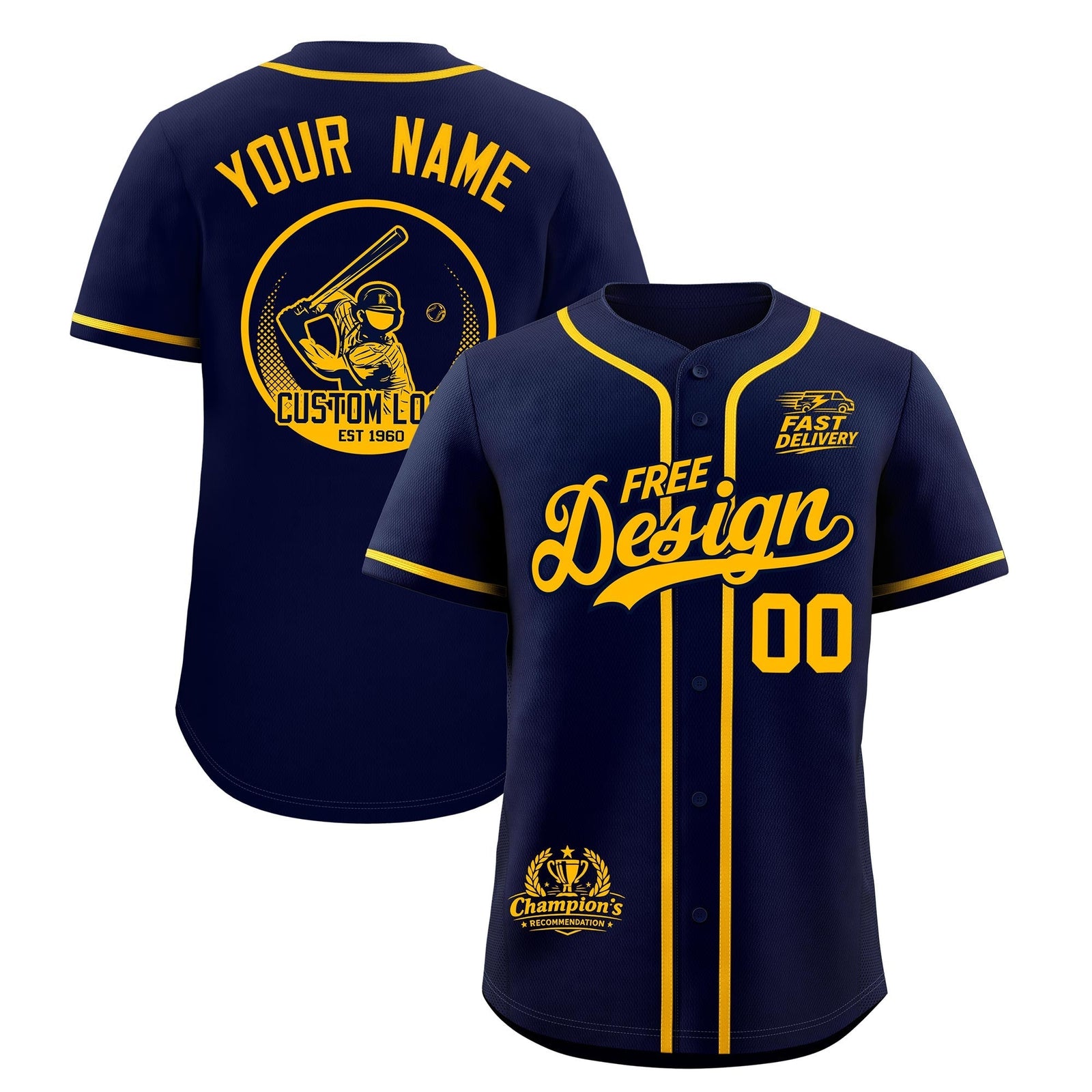Custom Navy Yellow Classic Style Stitched Sports Uniform Personalized For Teams Baseball Jersey| KXKSHOP