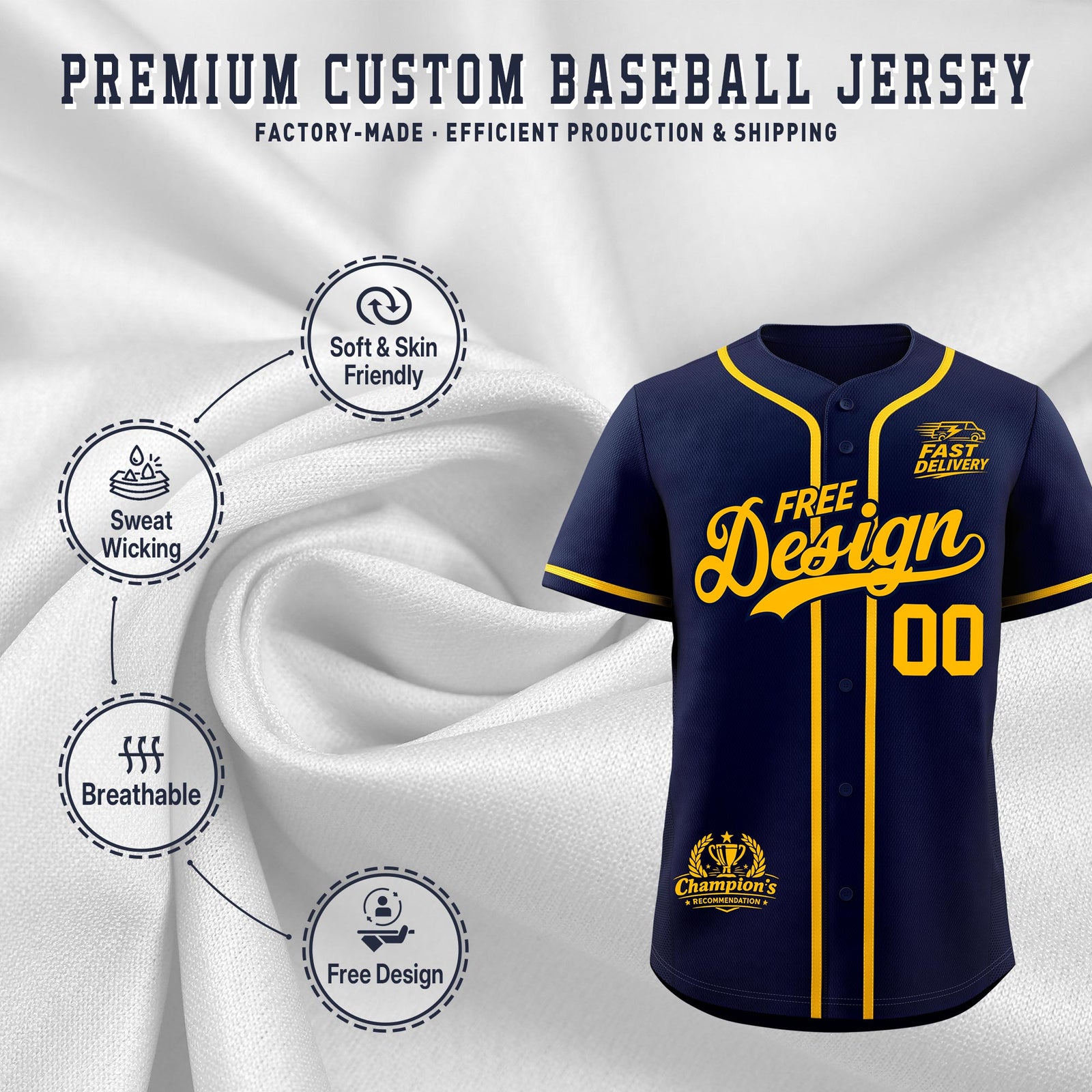 Custom Navy Yellow Classic Style Stitched Sports Uniform Personalized For Teams Baseball Jersey| KXKSHOP