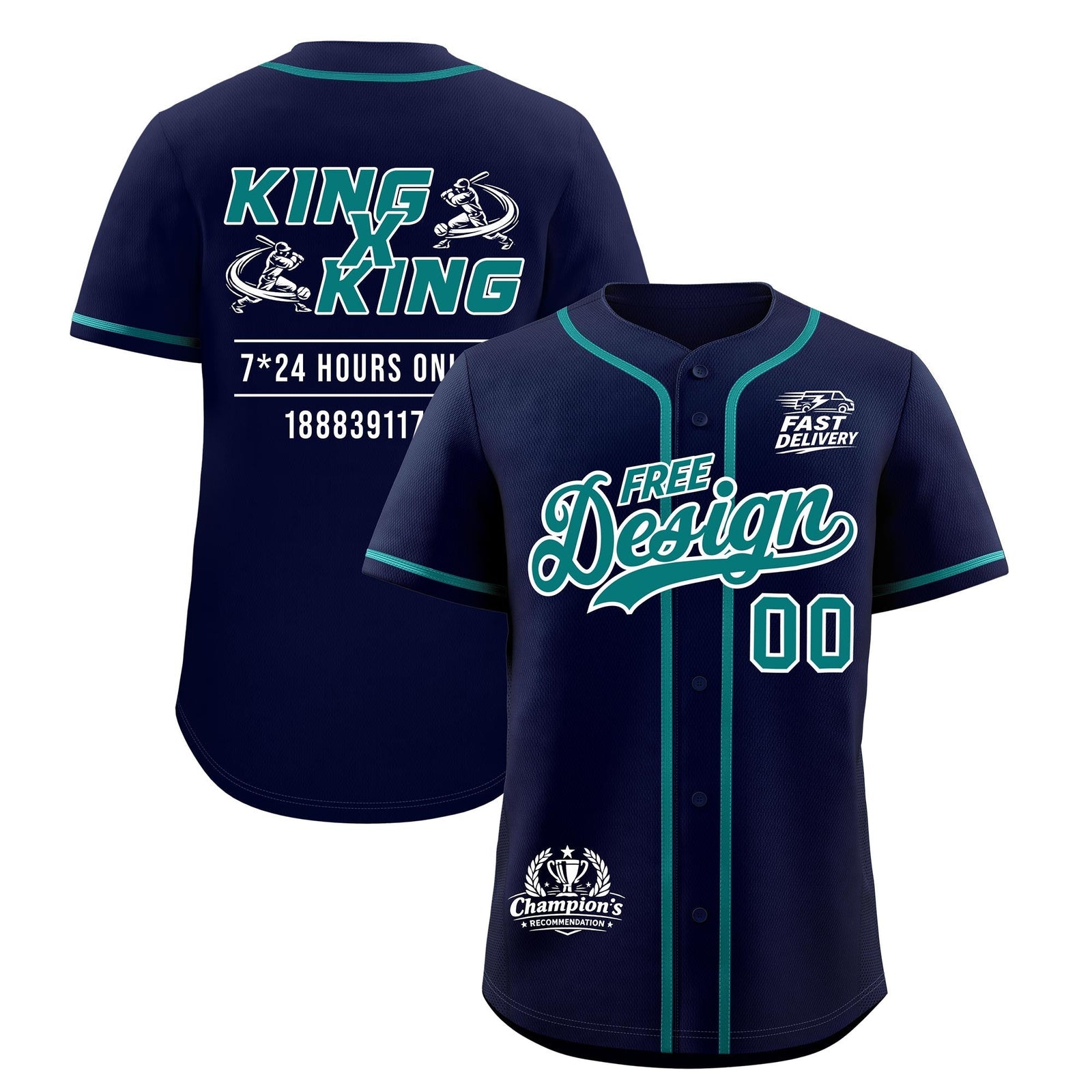Custom Navy Teal Classic Style Stitched Sports Uniform Personalized For Teams Baseball Jersey| KXKSHOP