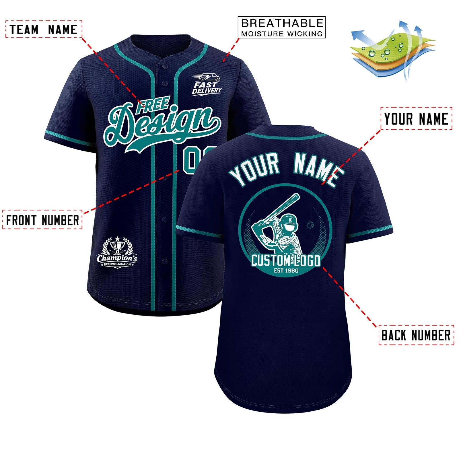 Custom Navy Teal Classic Style Stitched Sports Uniform Personalized For Teams Baseball Jersey| KXKSHOP