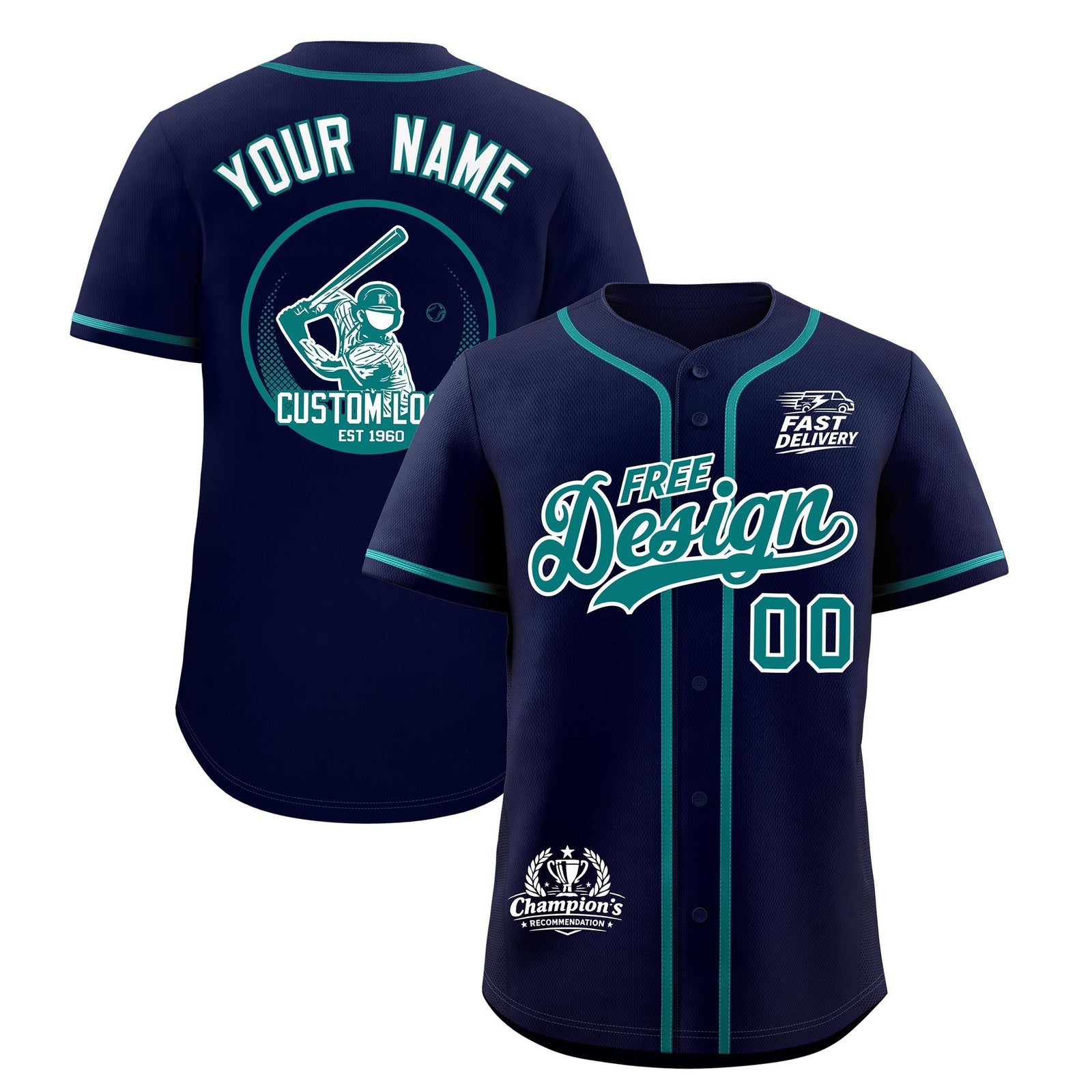 Custom Navy Teal Classic Style Stitched Sports Uniform Personalized For Teams Baseball Jersey| KXKSHOP