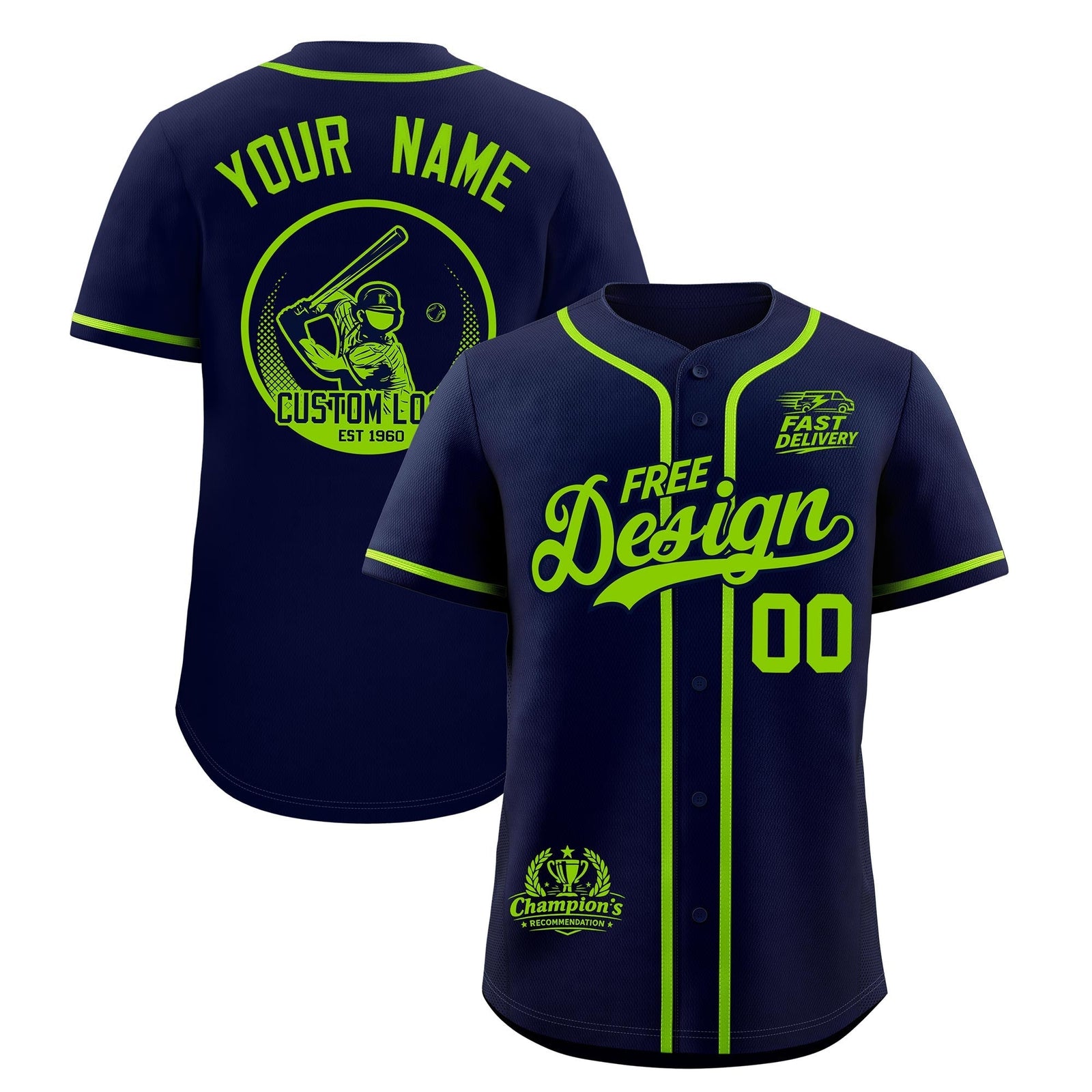 Custom Navy Neon Green Classic Style Stitched Sports Uniform Personalized For Teams Baseball Jersey| KXKSHOP