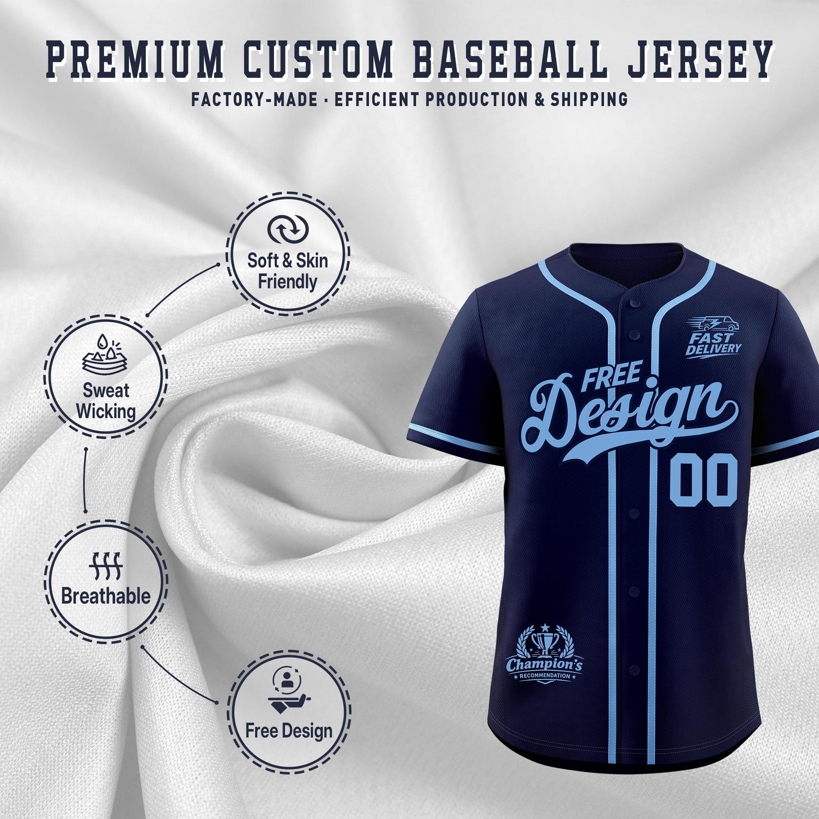 Custom Navy Powder Blue Classic Style Stitched Sports Uniform Personalized For Teams Baseball Jersey| KXKSHOP