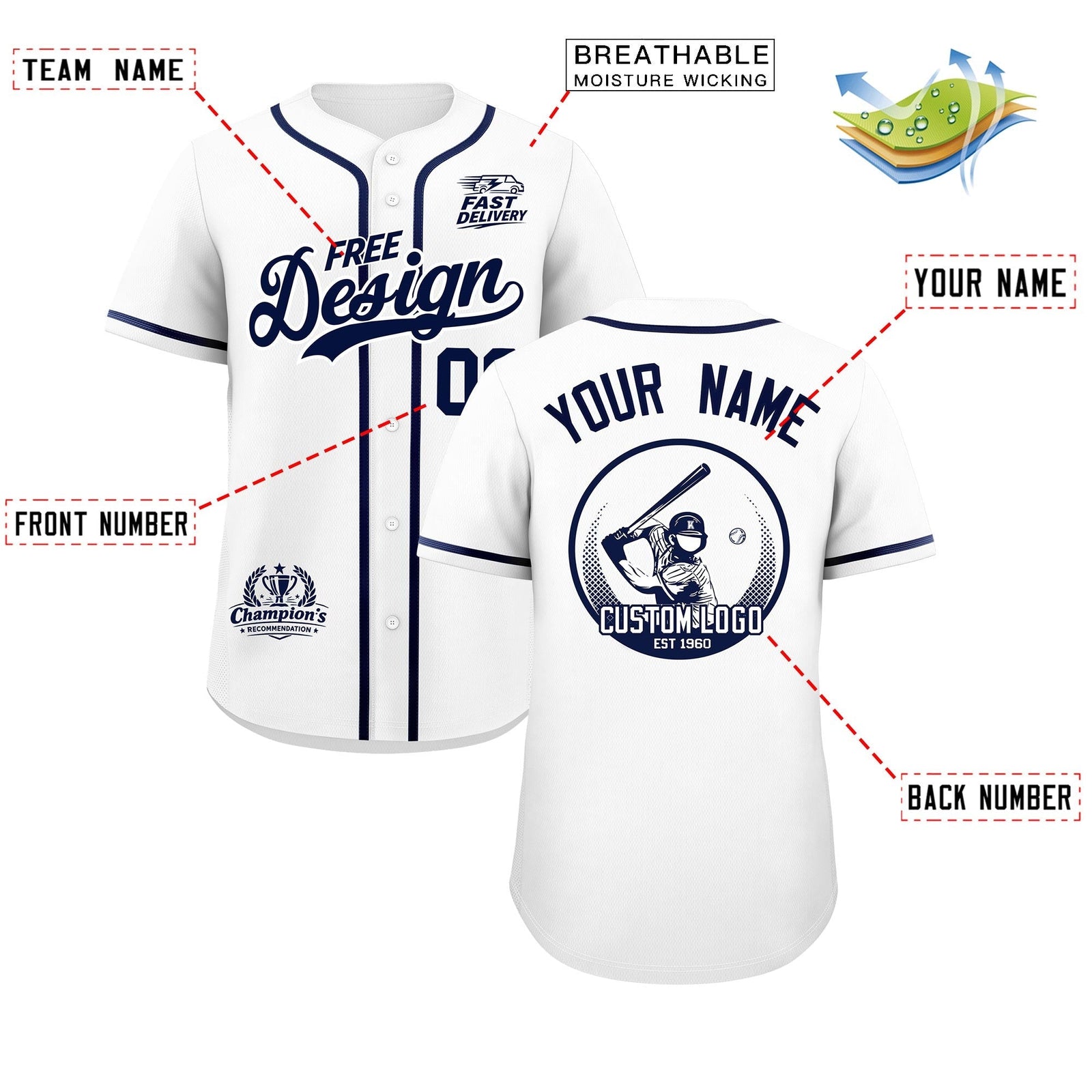 Custom White Navy Classic Style Stitched Sports Uniform Personalized For Teams Baseball Jersey| KXKSHOP