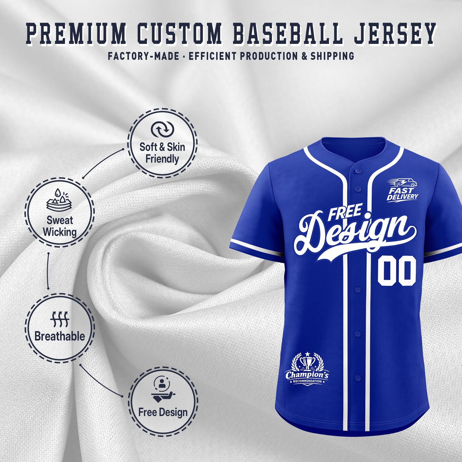Custom Royal White Classic Style Stitched Sports Uniform Personalized For Teams Baseball Jersey| KXKSHOP