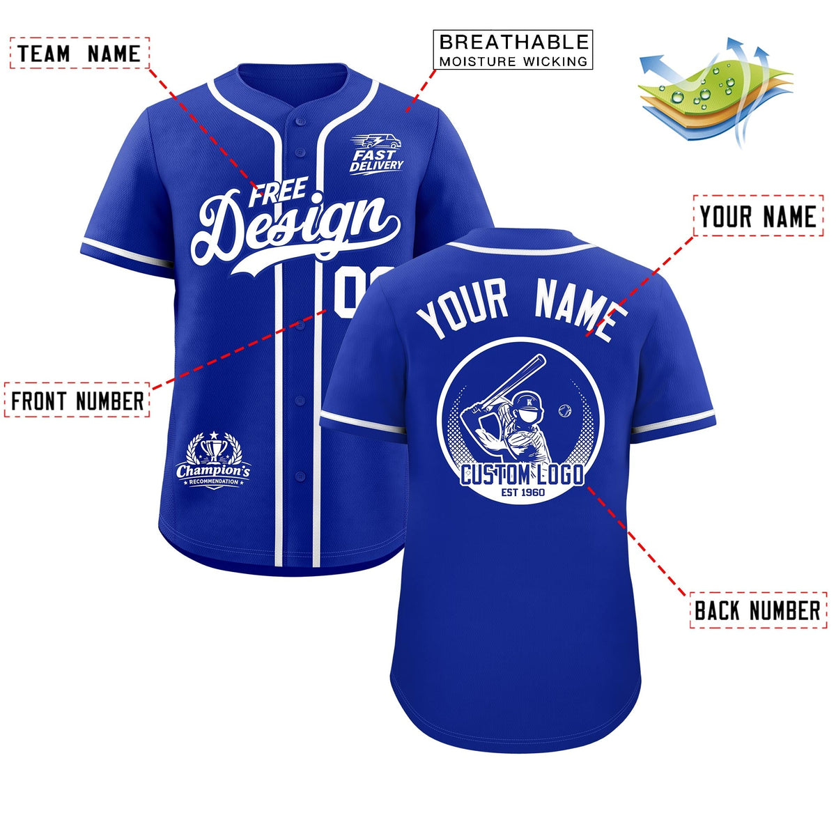Custom Royal White Classic Style Stitched Sports Uniform Personalized For Teams Baseball Jersey| KXKSHOP