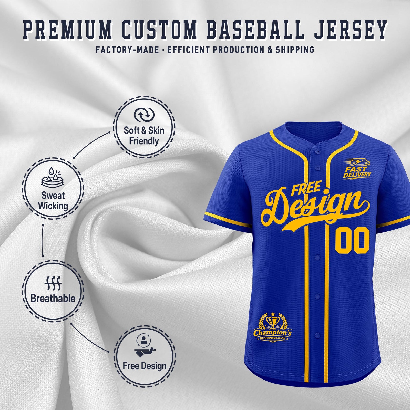Custom Royal Yellow Classic Style Stitched Sports Uniform Personalized For Teams Baseball Jersey| KXKSHOP