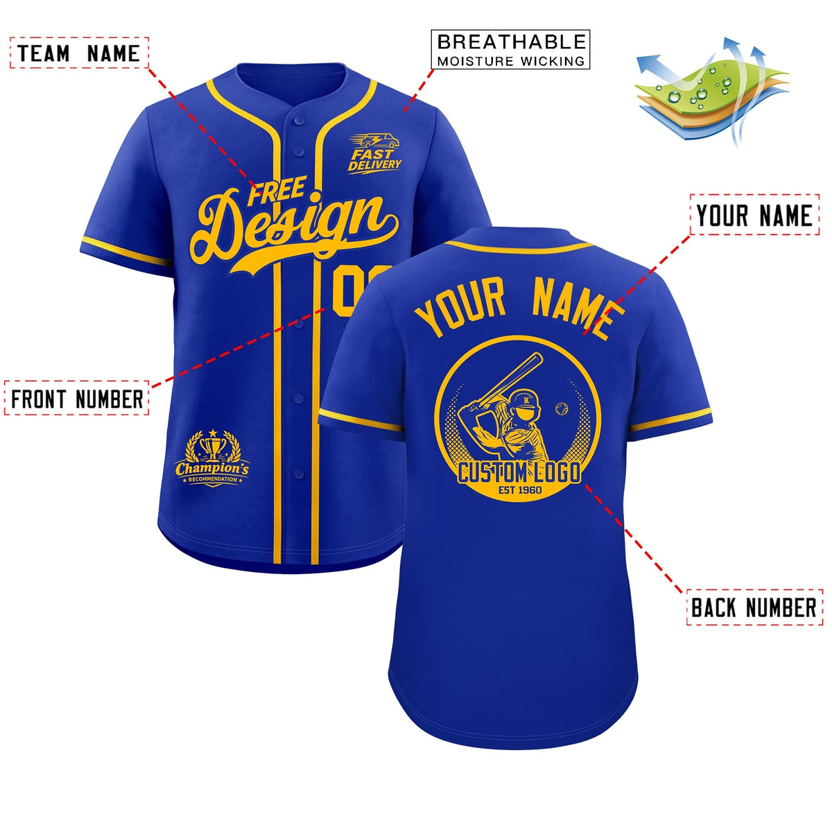Custom Royal Yellow Classic Style Stitched Sports Uniform Personalized For Teams Baseball Jersey| KXKSHOP