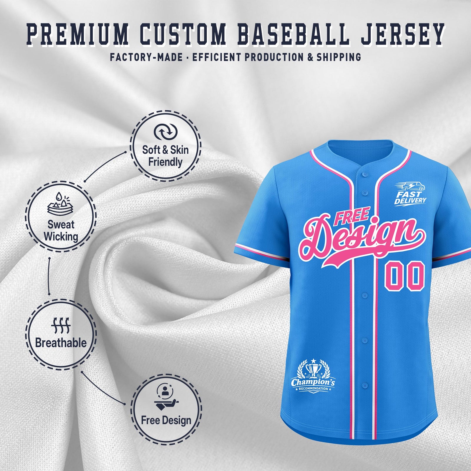 Custom Light Blue Pink White Classic Style Stitched Sports Uniform Personalized For Teams Baseball Jersey| KXKSHOP