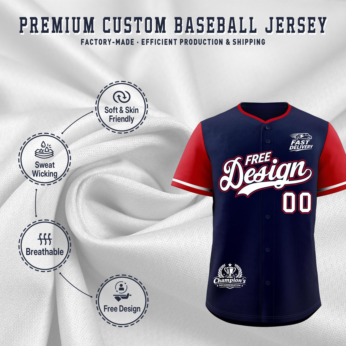 Custom Navy White Red Classic Style Stitched Sports Uniform Personalized For Teams Baseball Jersey| KXKSHOP