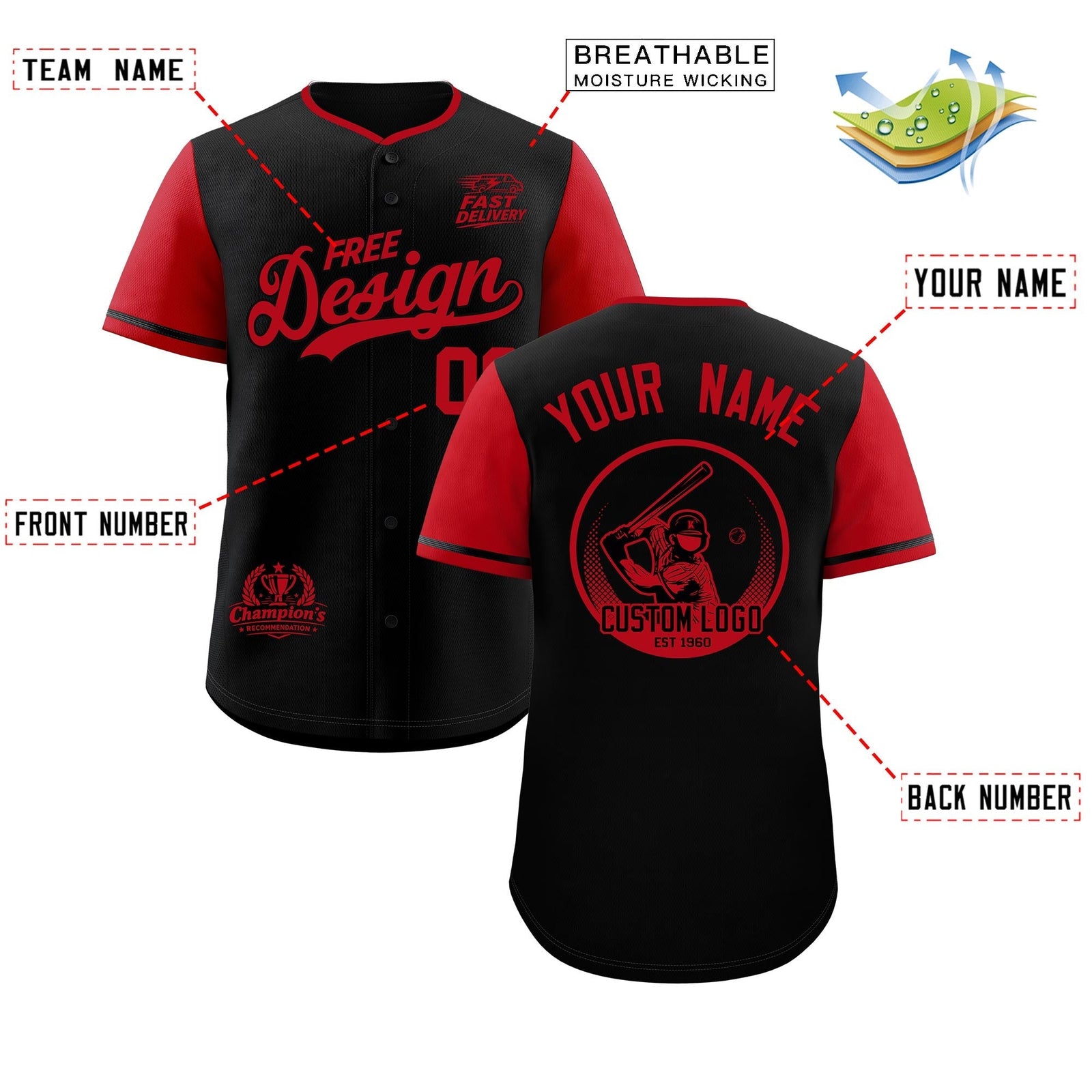 Custom Black Red Classic Style Stitched Sports Uniform Personalized For Teams Baseball Jersey| KXKSHOP