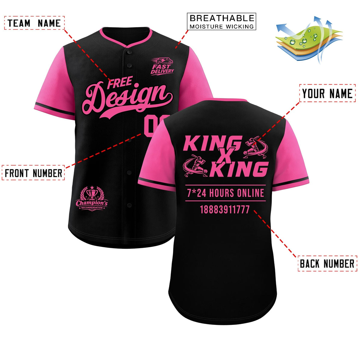 Custom Black Pink Classic Style Stitched Sports Uniform Personalized For Teams Baseball Jersey| KXKSHOP