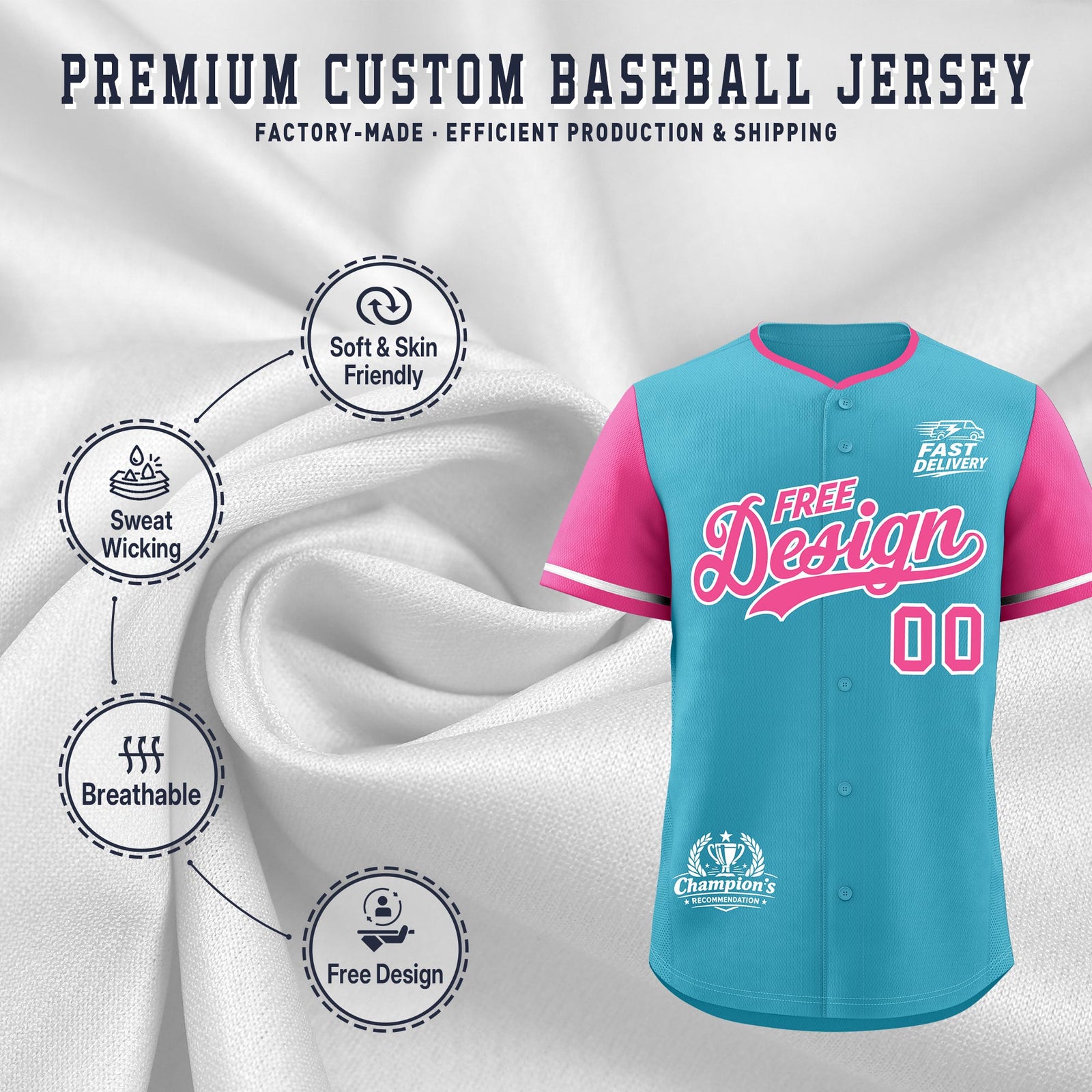 Custom Sky Blue White Pink Classic Style Stitched Sports Uniform Personalized For Teams Baseball Jersey| KXKSHOP