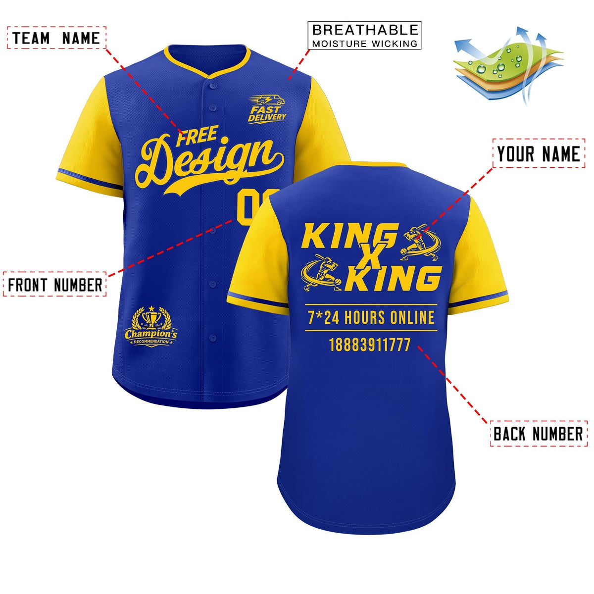 Custom Royal Yellow Classic Style Stitched Sports Uniform Personalized For Teams Baseball Jersey| KXKSHOP