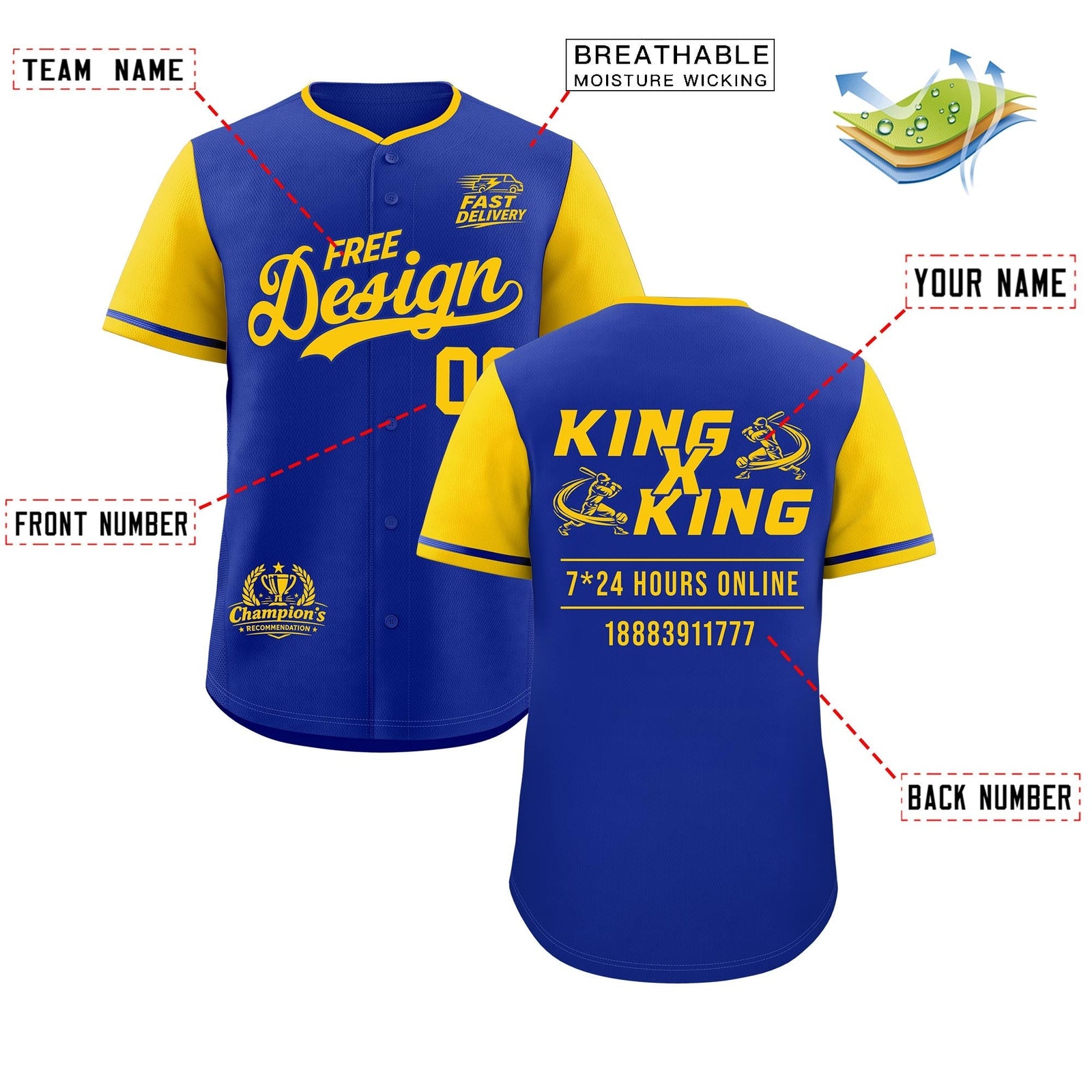 Custom Royal Yellow Classic Style Stitched Sports Uniform Personalized For Teams Baseball Jersey| KXKSHOP