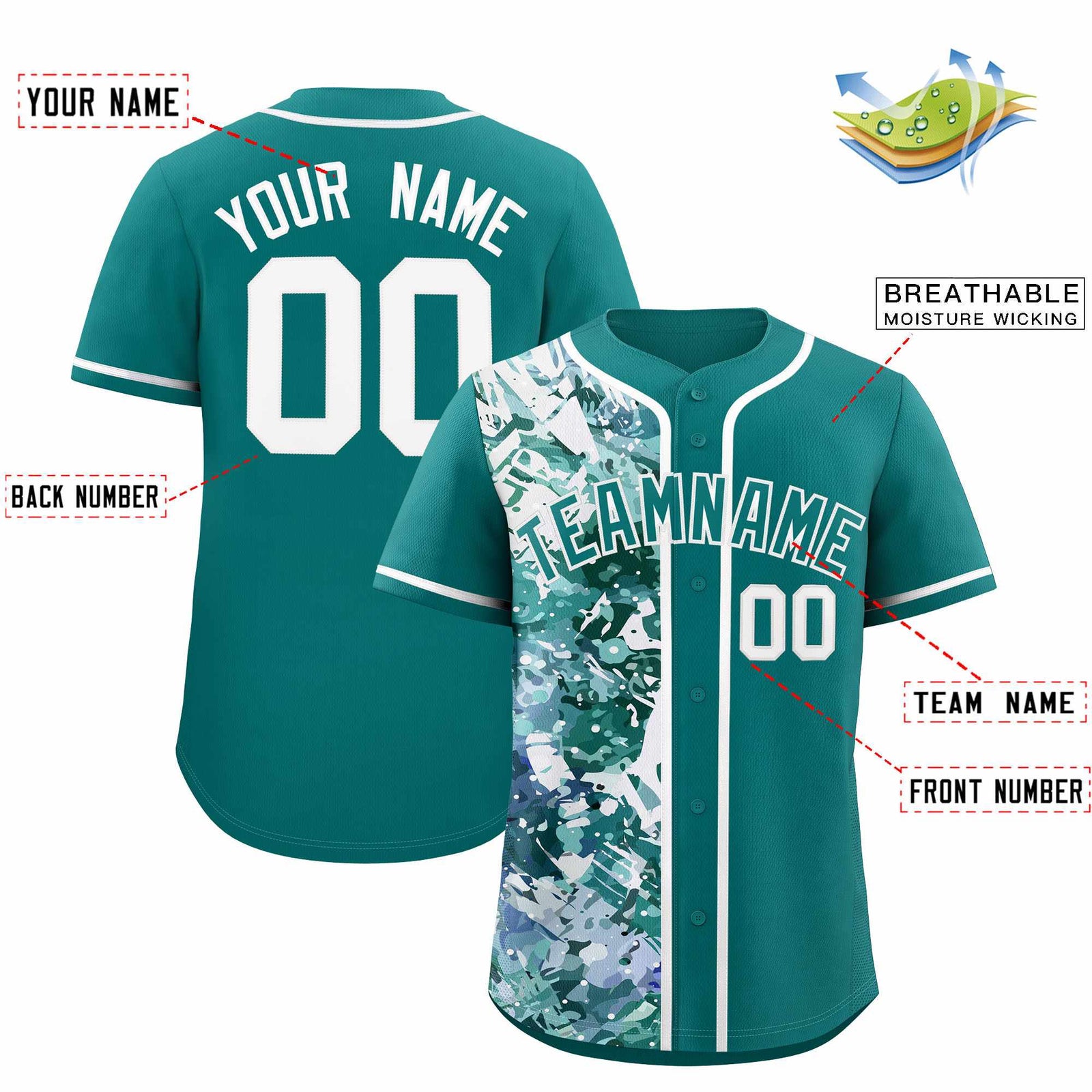 Custom Aqua White Split Personalized Graffiti Raglan Sleeve Authentic Baseball Jersey