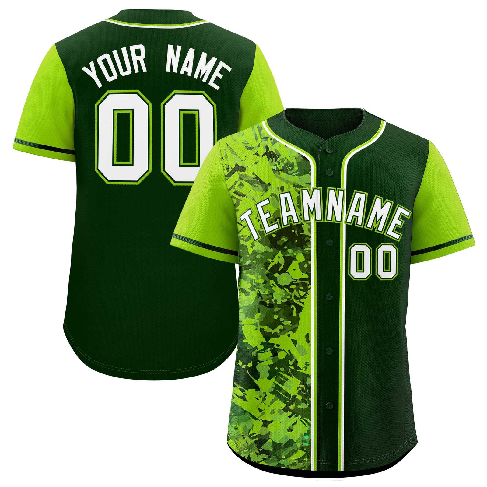 Custom Green Neon Green Split Personalized Graffiti Raglan Sleeve Authentic Baseball Jersey