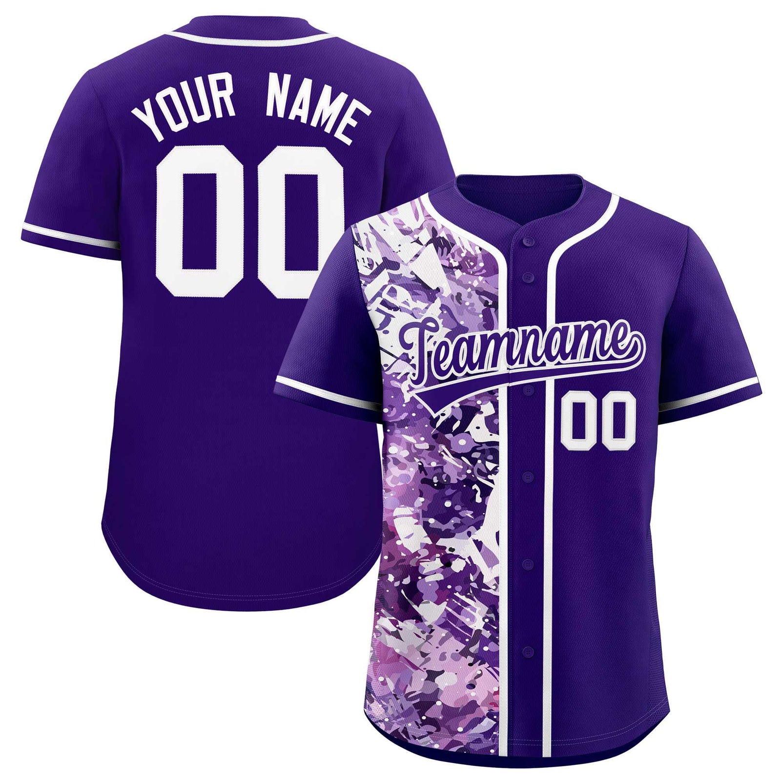 Custom Purple White Split Personalized Graffiti Raglan Sleeve Authentic Baseball Jersey